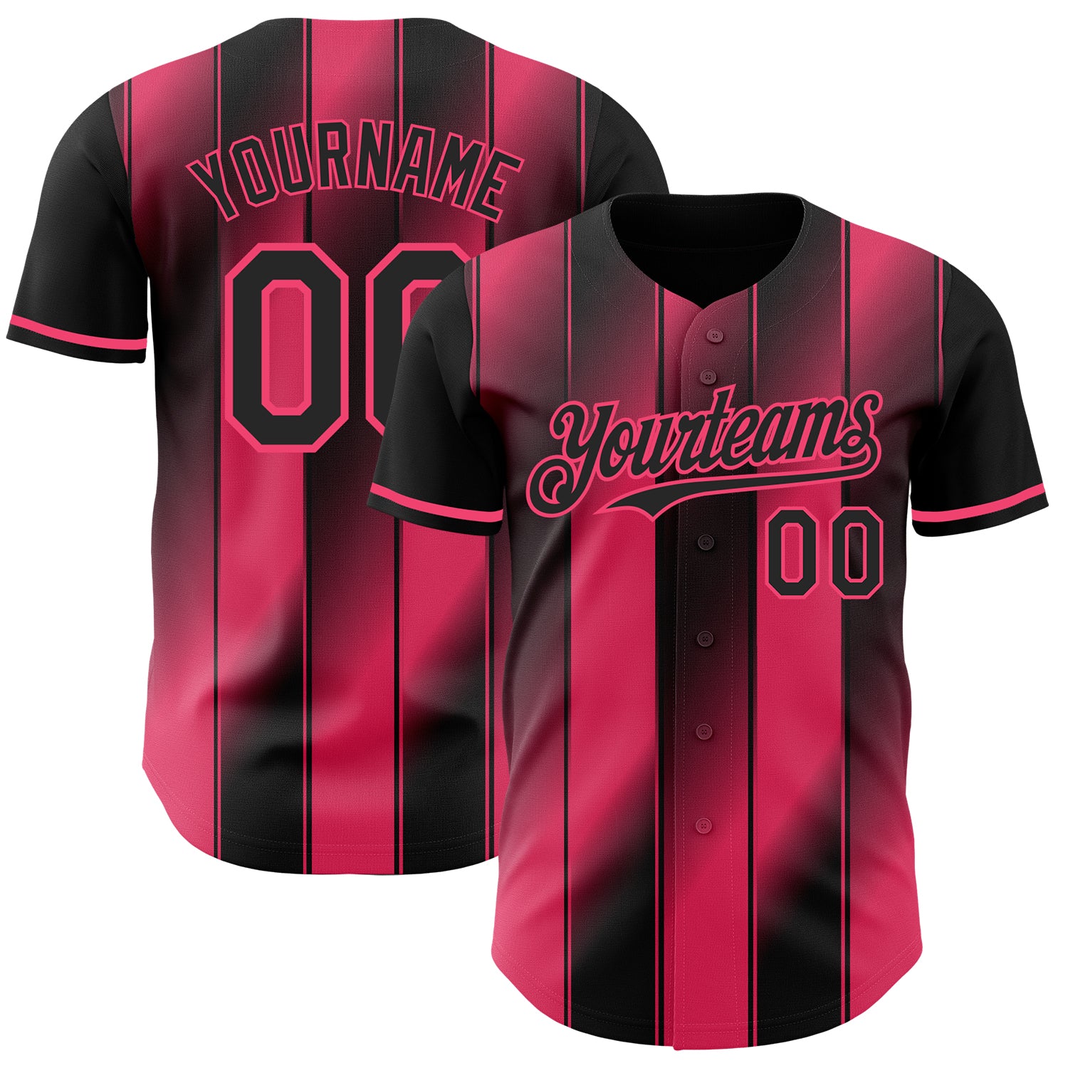 Custom Black-Neon Pink Gradient Classic Vertical Stripe Authentic Baseball Jersey
