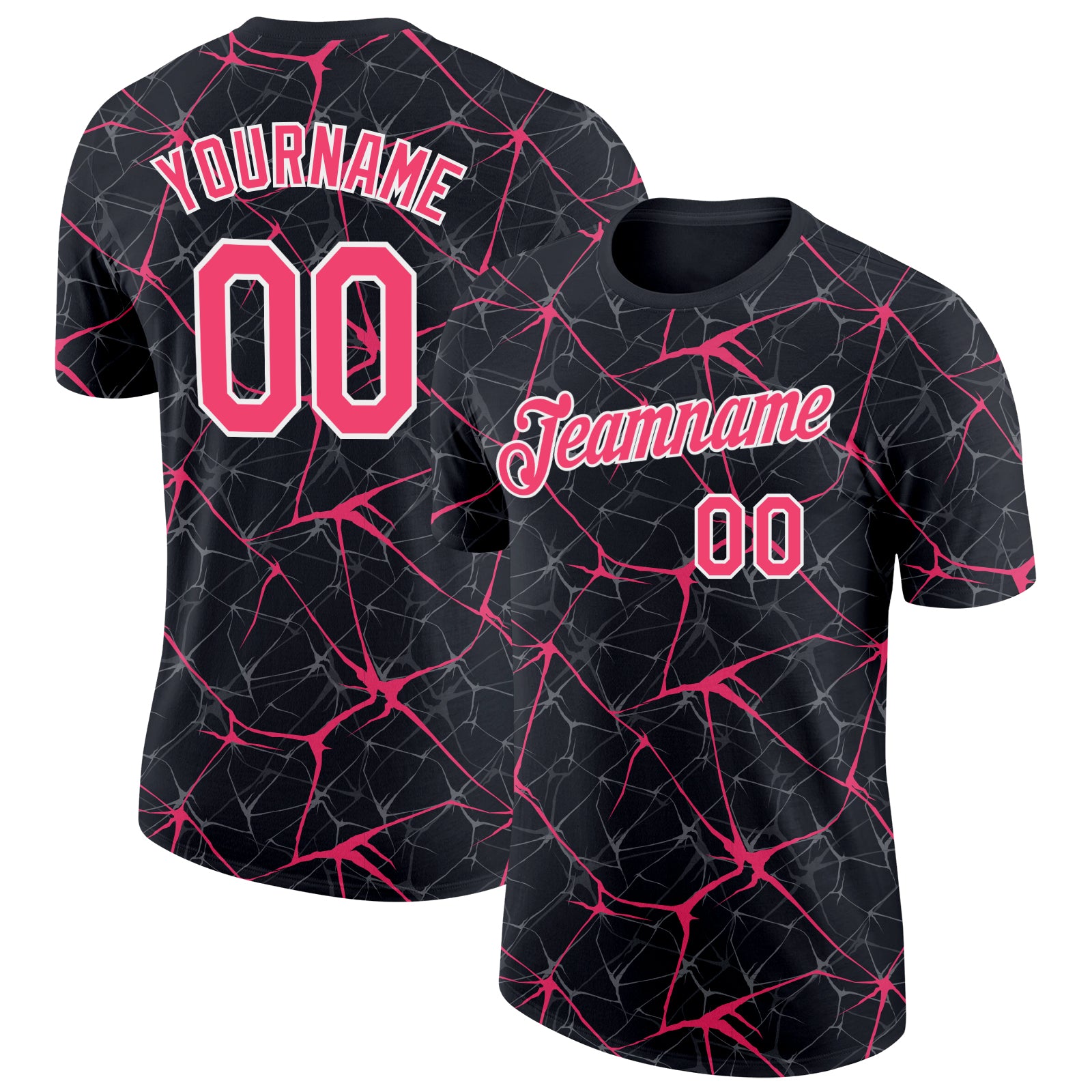 Custom Black Neon Pink Gray-White Abstract Network Crackle Performance T-Shirt