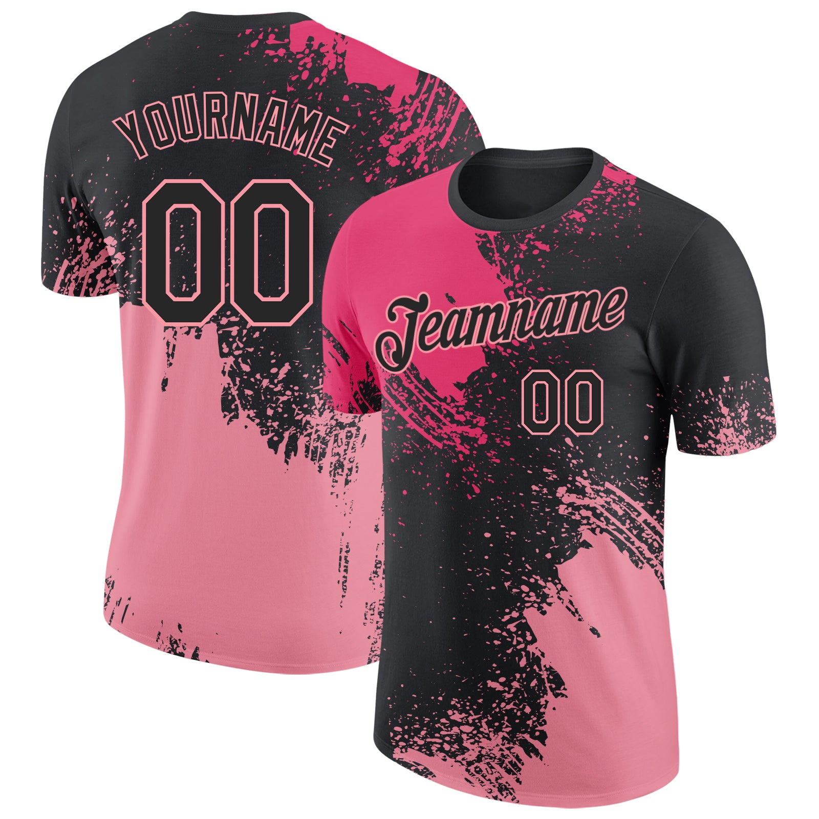Custom Black Neon Pink-Medium Pink Abstract Brush Stroke Performance T-Shirt
