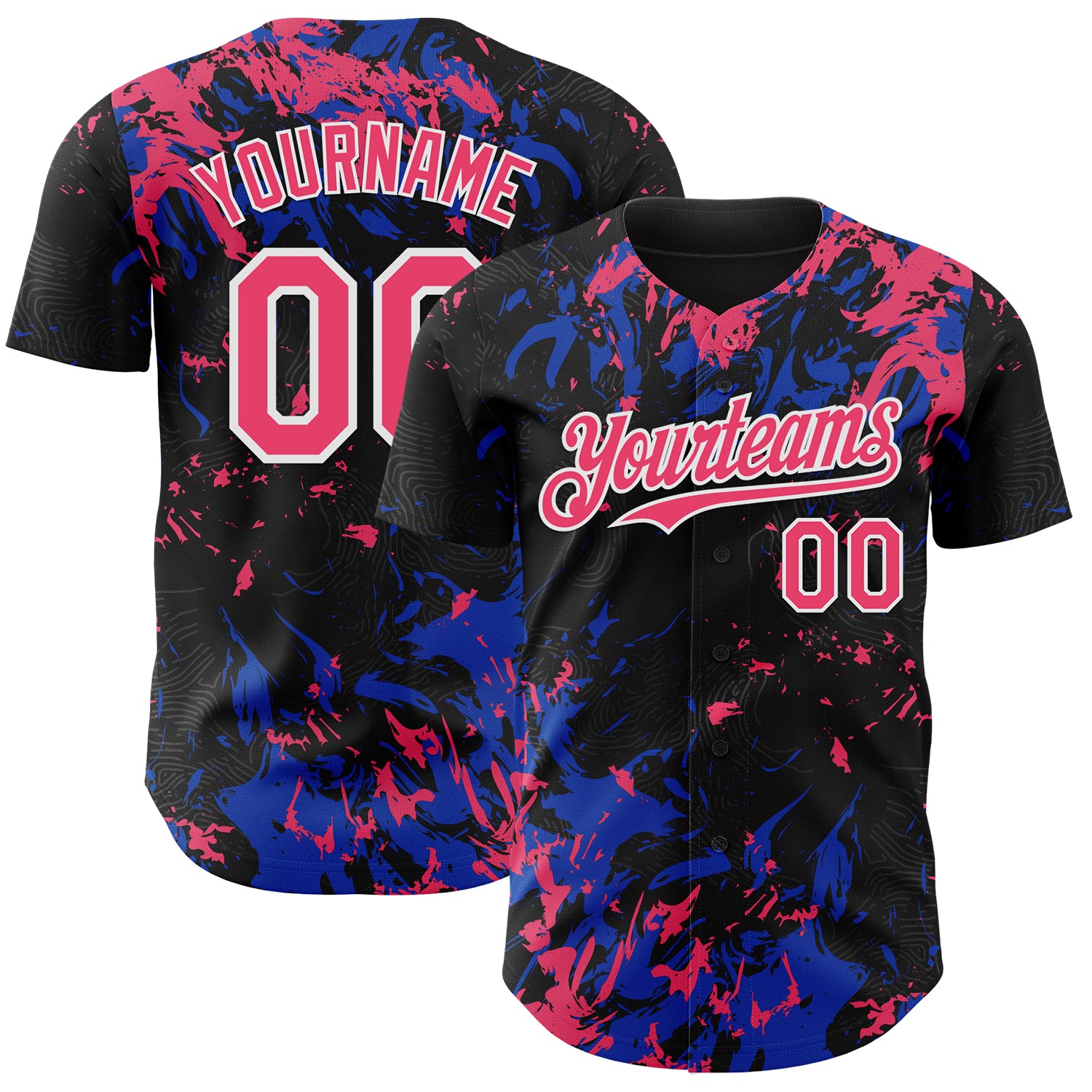 Custom Black Neon Pink Thunder Blue-White 3D Pattern Design Splash Authentic Baseball Jersey