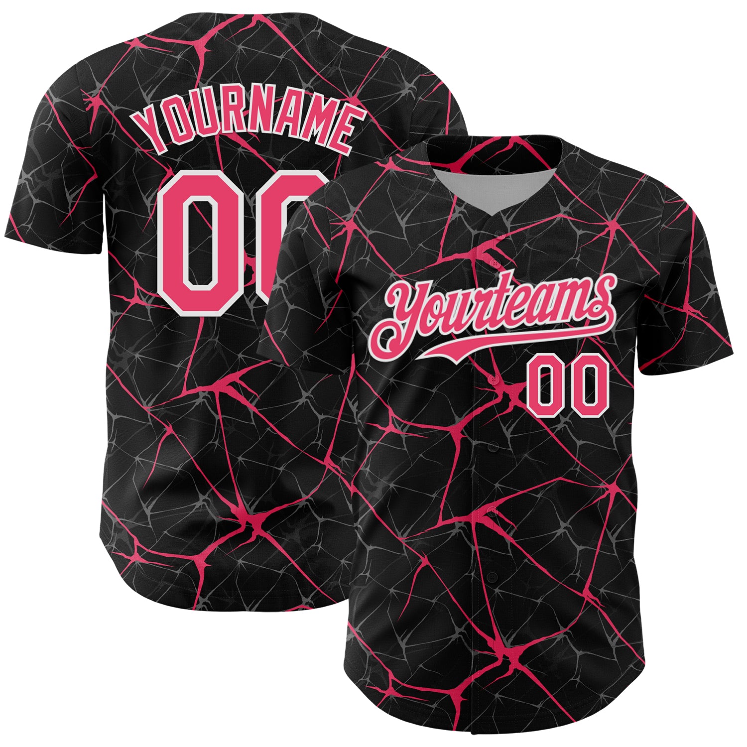 Custom Black Neon Pink-White 3D Pattern Design Abstract Network Authentic Baseball Jersey