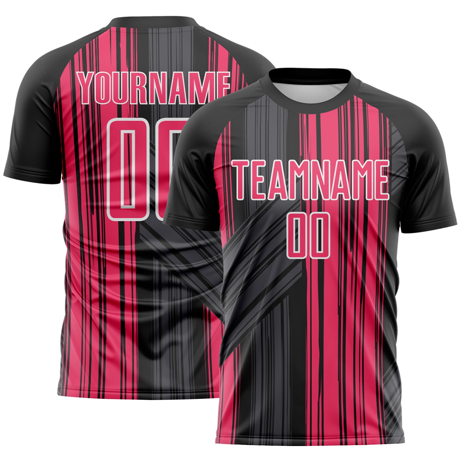 Custom Black Neon Pink-White Brush Stroke Fluid Stripes Sublimation Soccer Uniform Jersey
