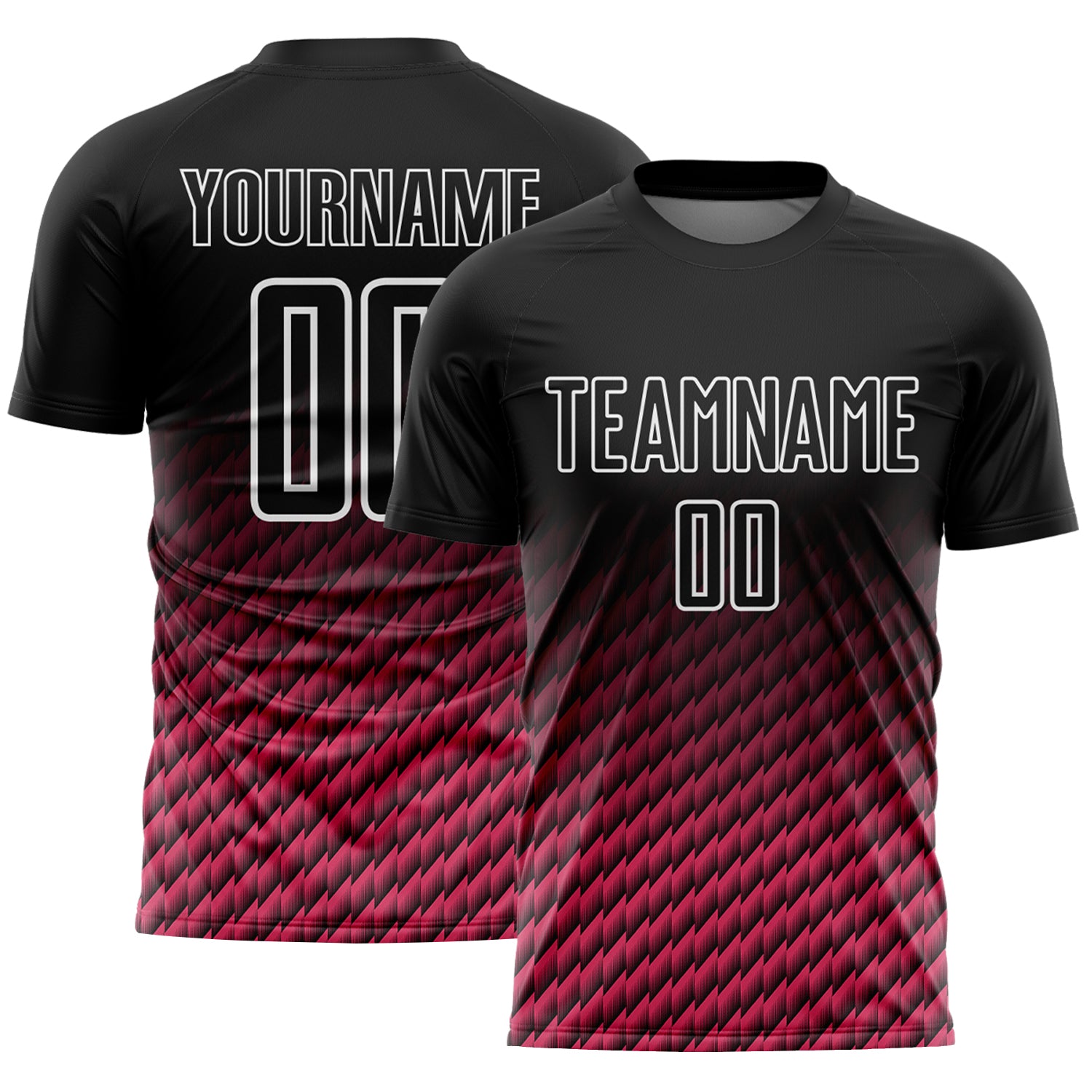 Custom Black Neon Pink-White Geometric Wave Gradient Sublimation Soccer Uniform Jersey