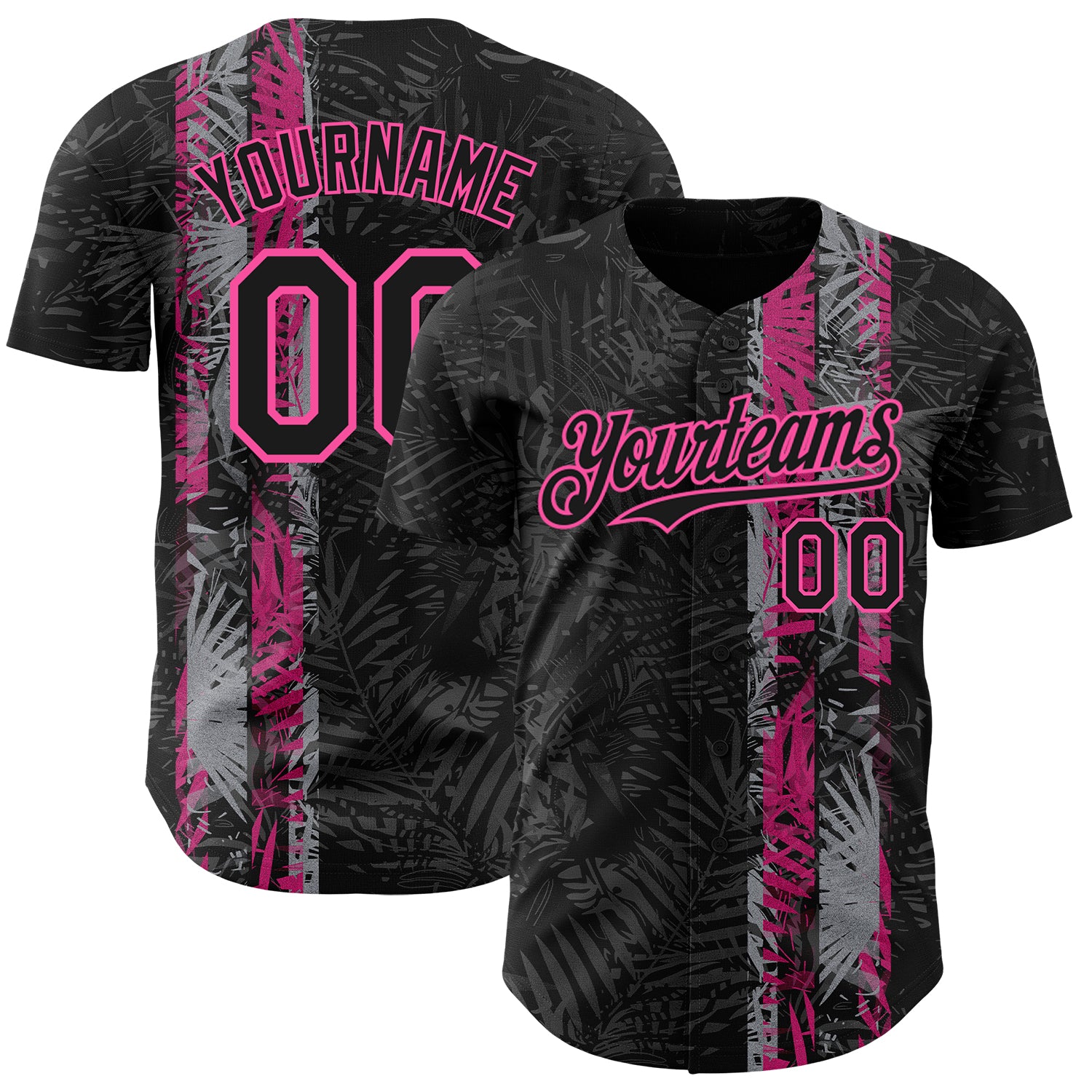 Custom Black Pink 3D Hawaii Tropical Palm Leaves Authentic Baseball Jersey