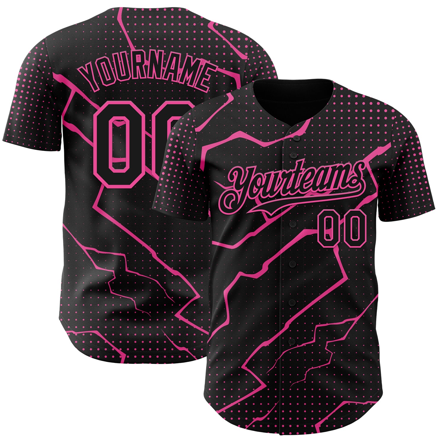 Custom Black Pink 3D Pattern Design Lightning Polka Dot Authentic Baseball Jersey