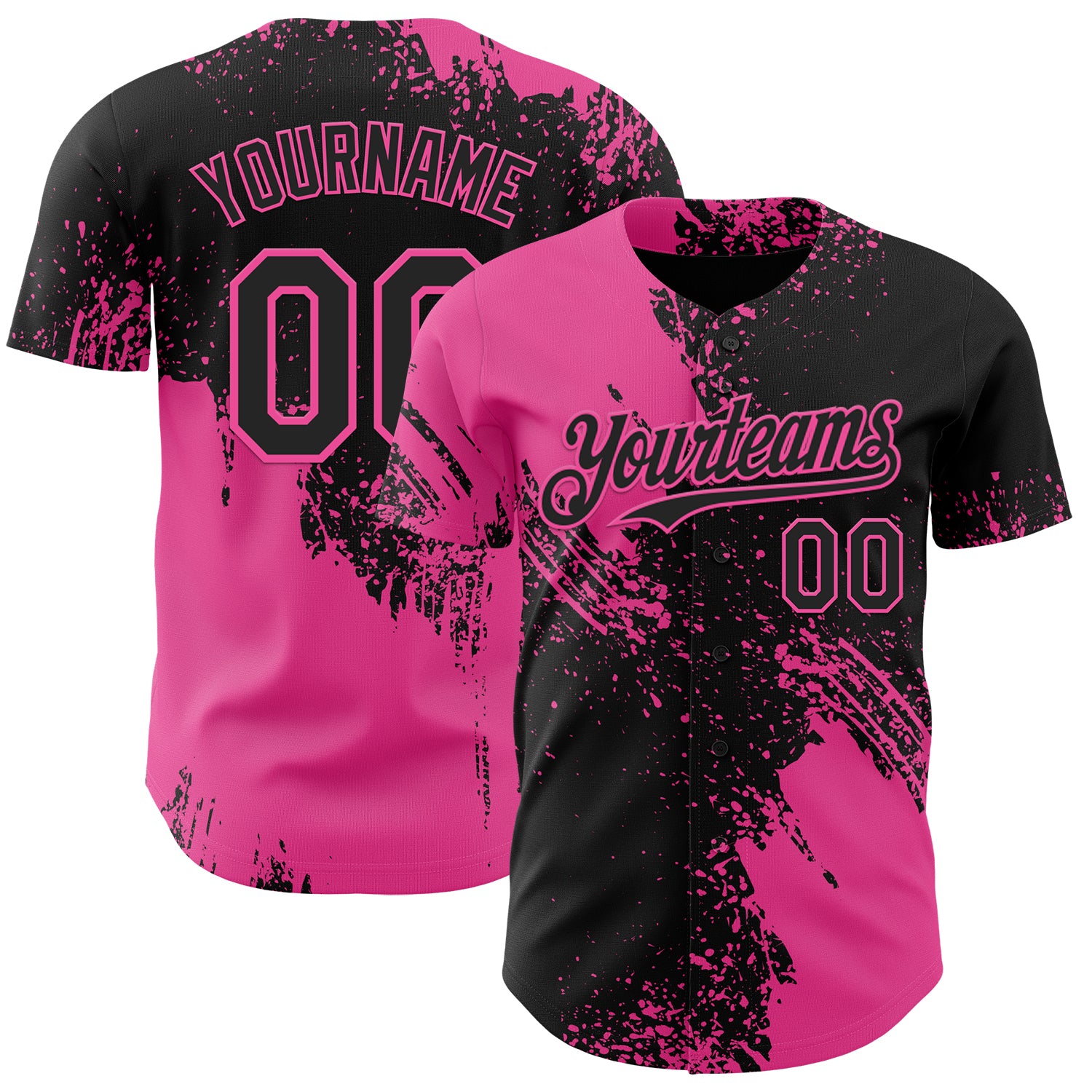 Custom Black-Pink Abstract Brush Stroke Authentic Baseball Jersey
