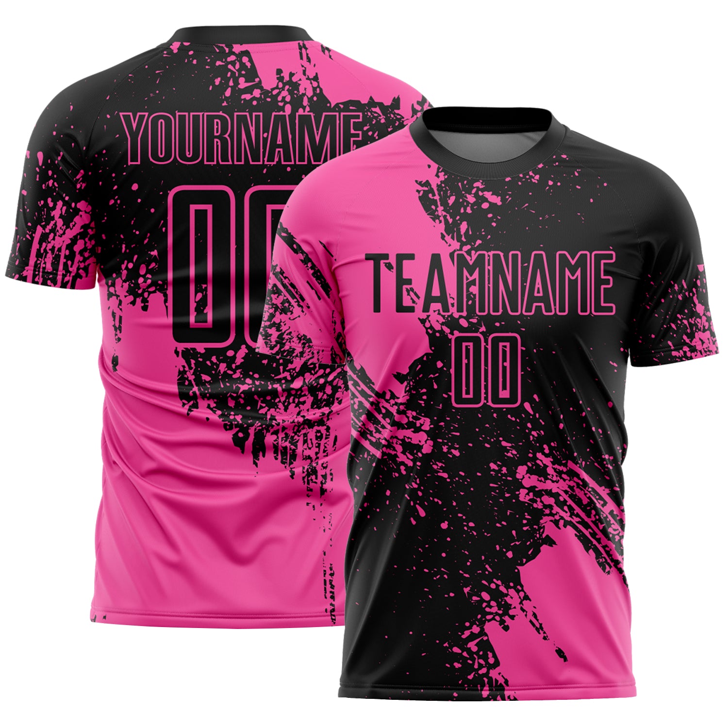 Custom Black Pink Abstract Brush Stroke Sports Sublimation Soccer Uniform Jersey