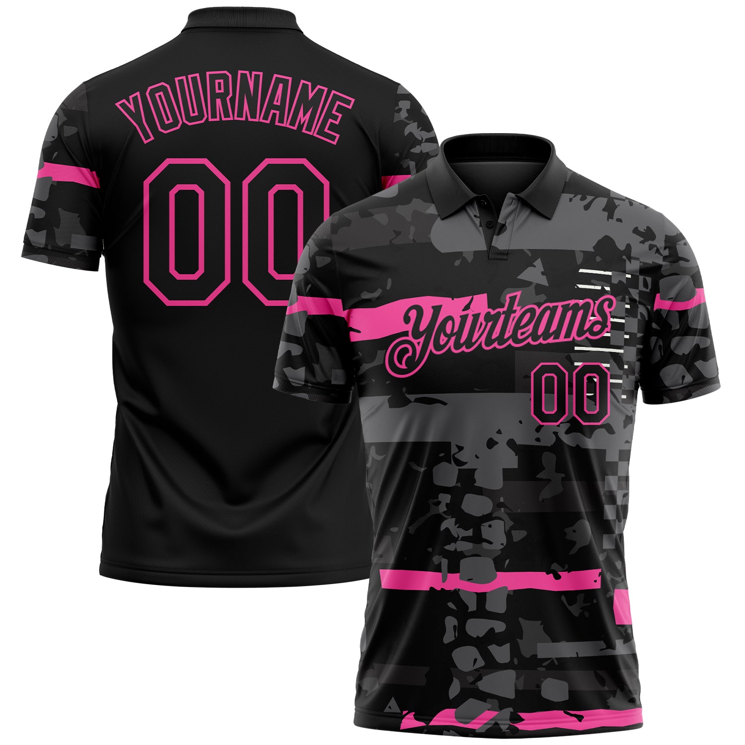 Custom Black-Pink Abstract Geometric Grunge Fragment Performance Polo Shirt