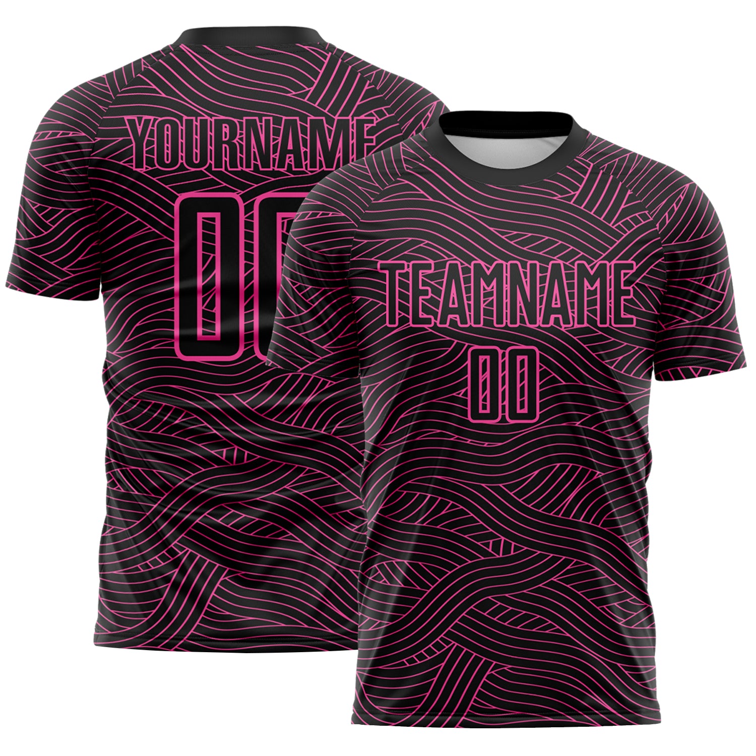 Custom Black-Pink Abstract Wave Lines Interlocking Sublimation Soccer Uniform Jersey