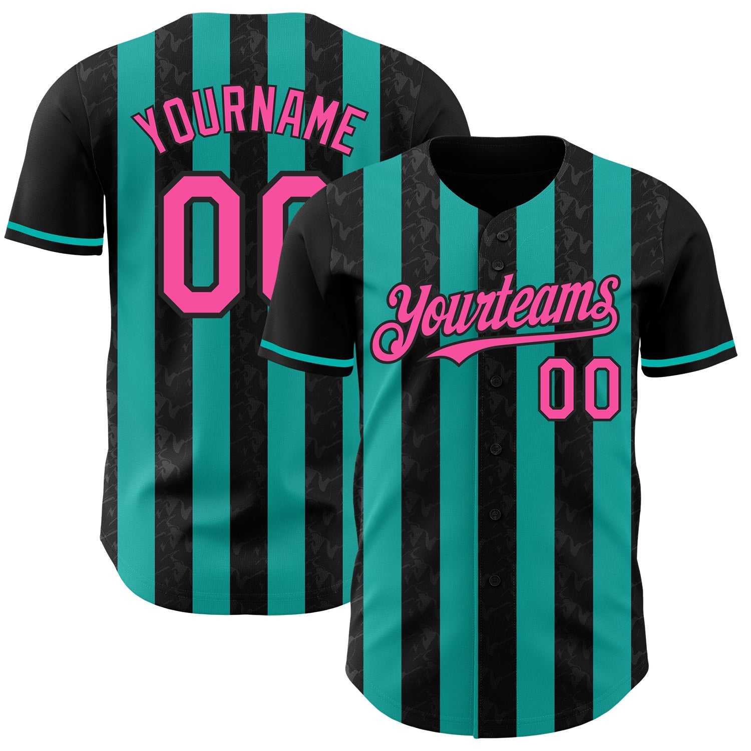 Custom Black Pink-Aqua Classic Vertical Stripe Fluid Liquid Texture Authentic Baseball Jersey