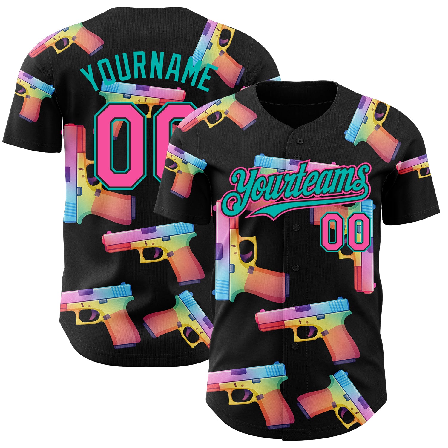 Custom Black Pink-Aqua Colorful Firepower 3D Pattern Design Authentic Baseball Jersey