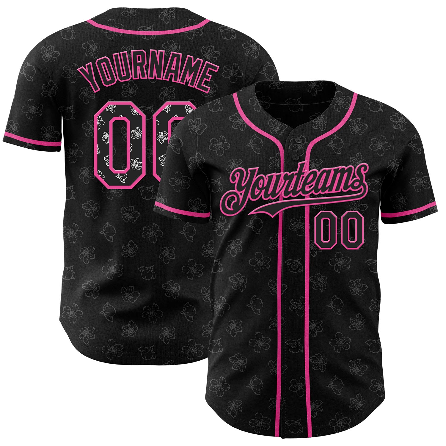 Custom Black-Pink Cherry Blossoms Sakura Authentic Baseball Jersey