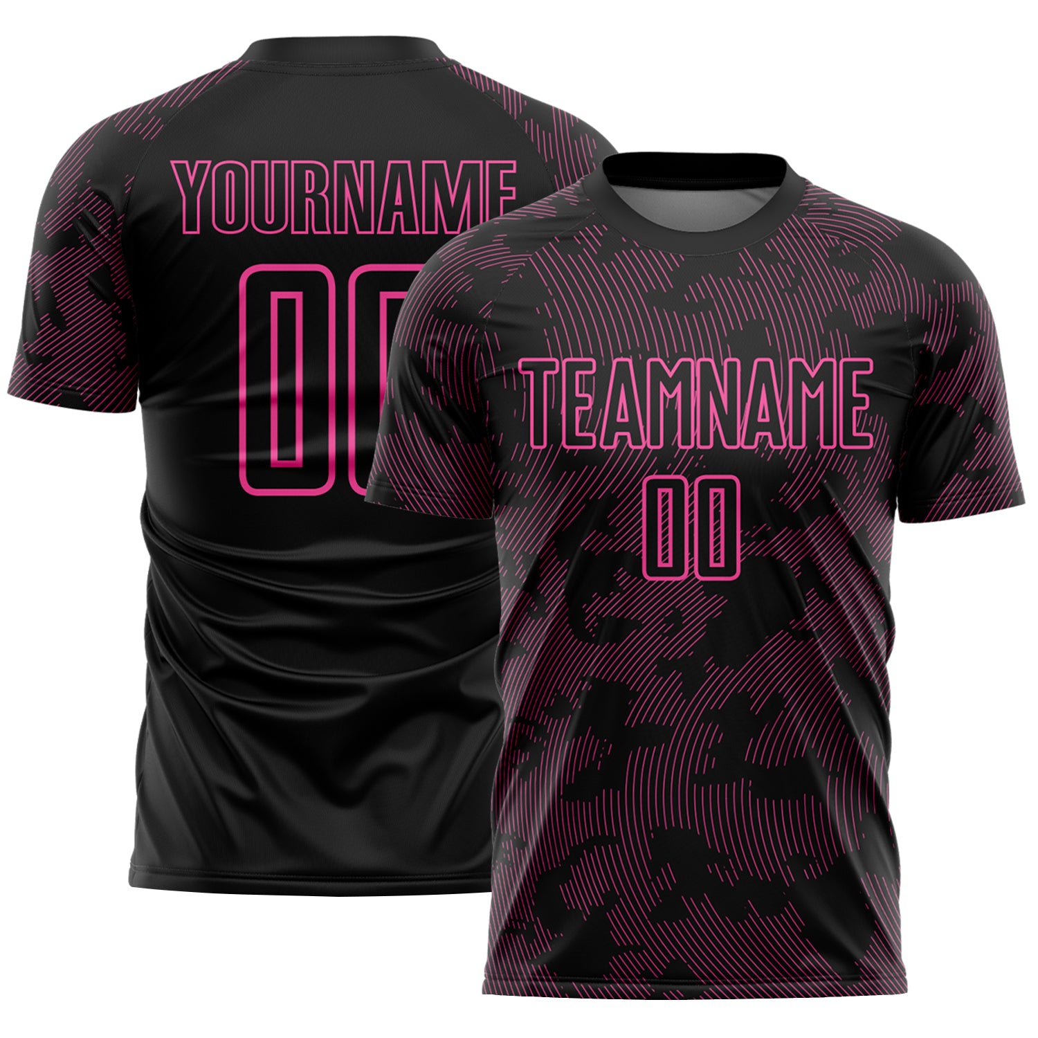 Custom Black-Pink Curve Lines Sublimation Soccer Uniform Jersey