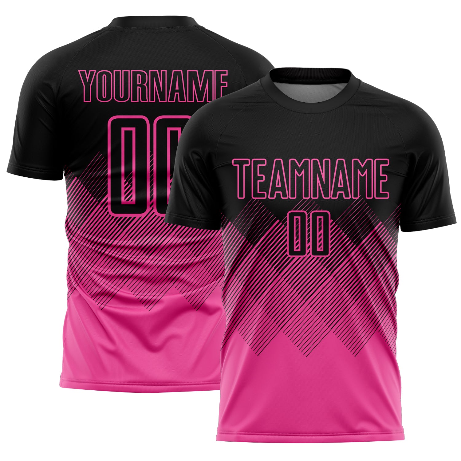 Custom Black Pink Gradient Diamond Diagonal Lines Sports Sublimation Soccer Uniform Jersey