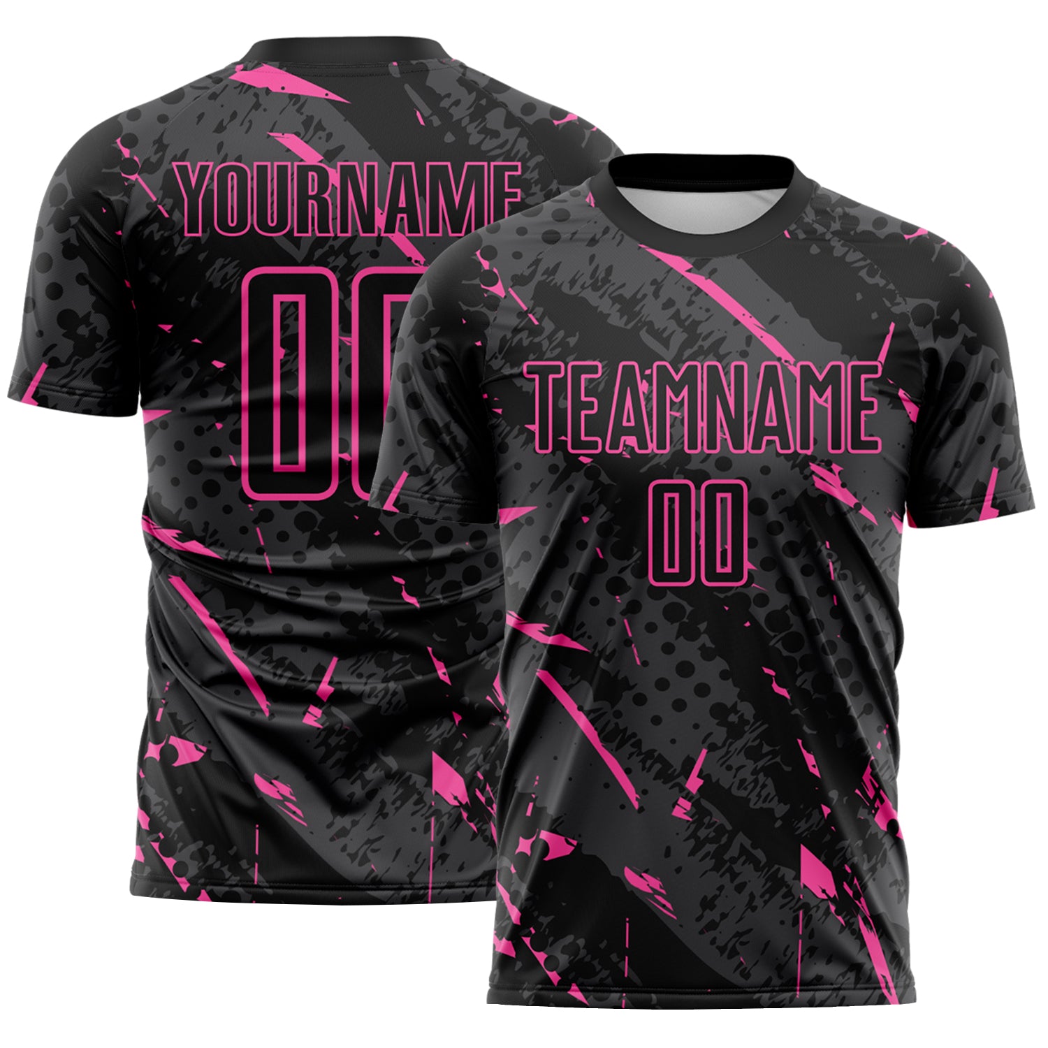 Custom Black Pink-Gray Brush Stroke Slashes And Dot Grid Sublimation Soccer Uniform Jersey