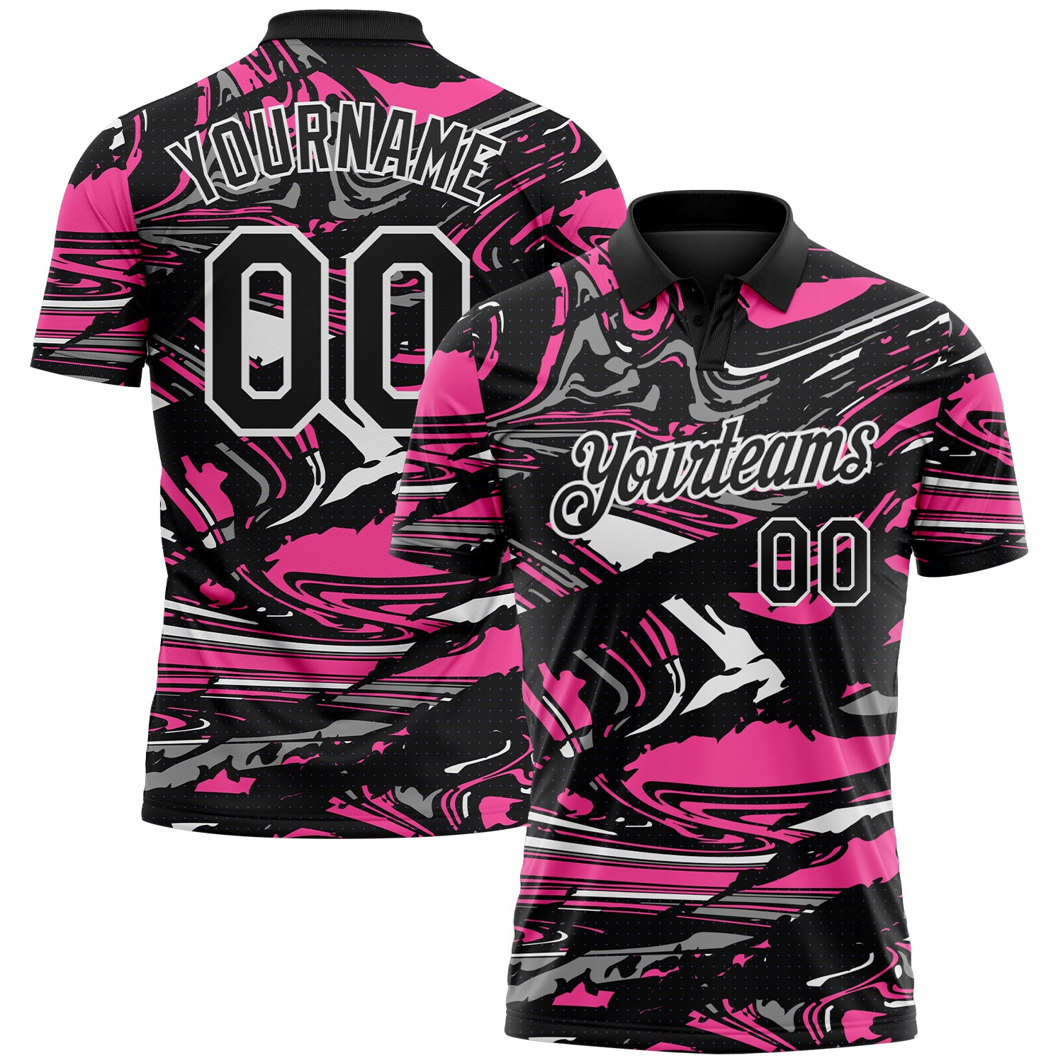 Custom Black Pink Gray-White 3D Pattern Abstract Fluid Marble Performance Polo Shirt