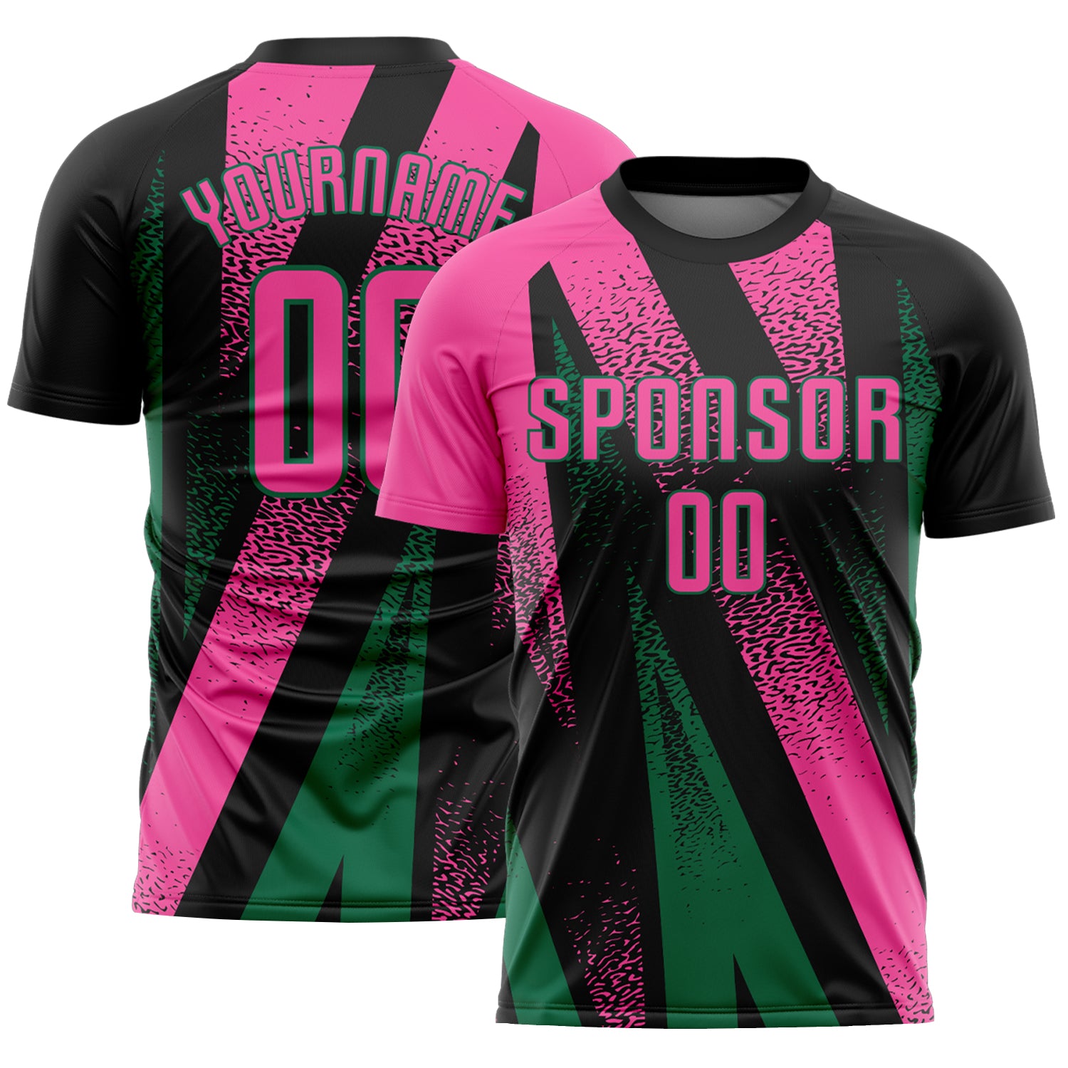 Custom Black Pink-Kelly Green Radial Burst Sports Sublimation Soccer Uniform Jersey