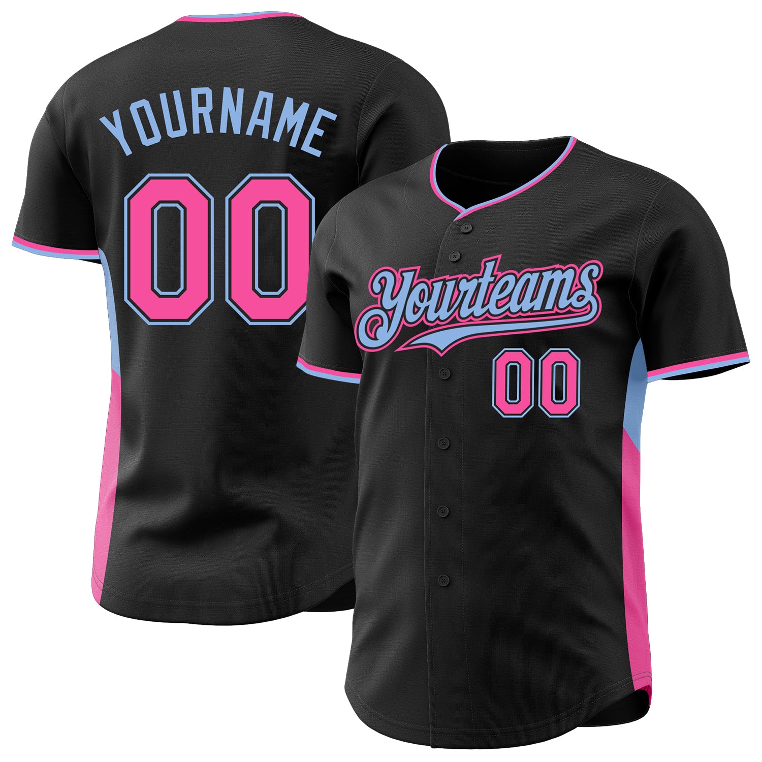 Custom Black Pink-Light Blue Classic Color Block Side Panel Stripe Authentic Baseball Jersey