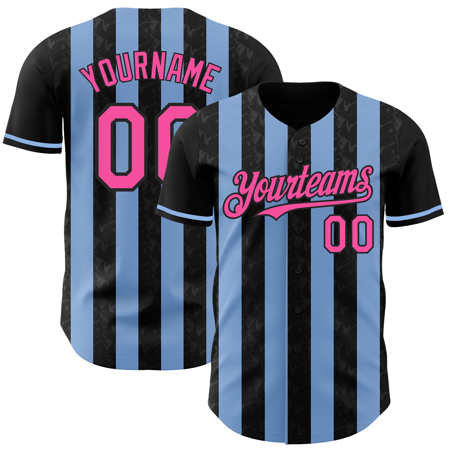 Custom Black Pink-Light Blue Classic Vertical Stripe Fluid Liquid Texture Authentic Baseball Jersey