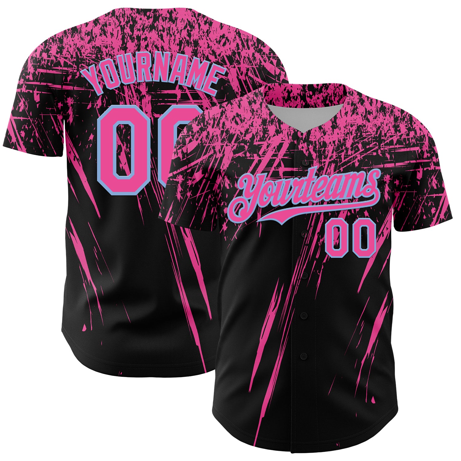 Custom Black Pink-Light Blue Distressed Scratch Brush Stroke Authentic Baseball Jersey