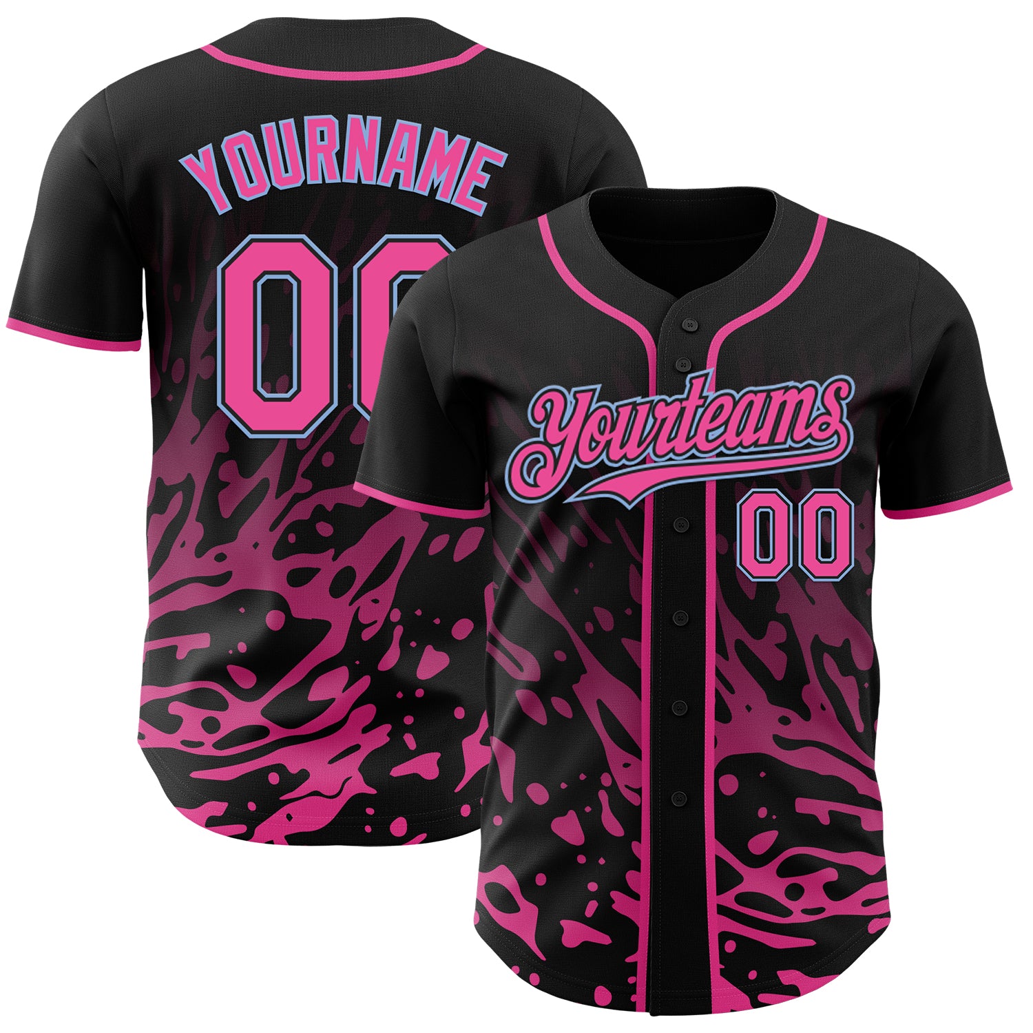 Custom Black Pink-Light Blue Fluid Liquid Wave Splatter Authentic Baseball Jersey