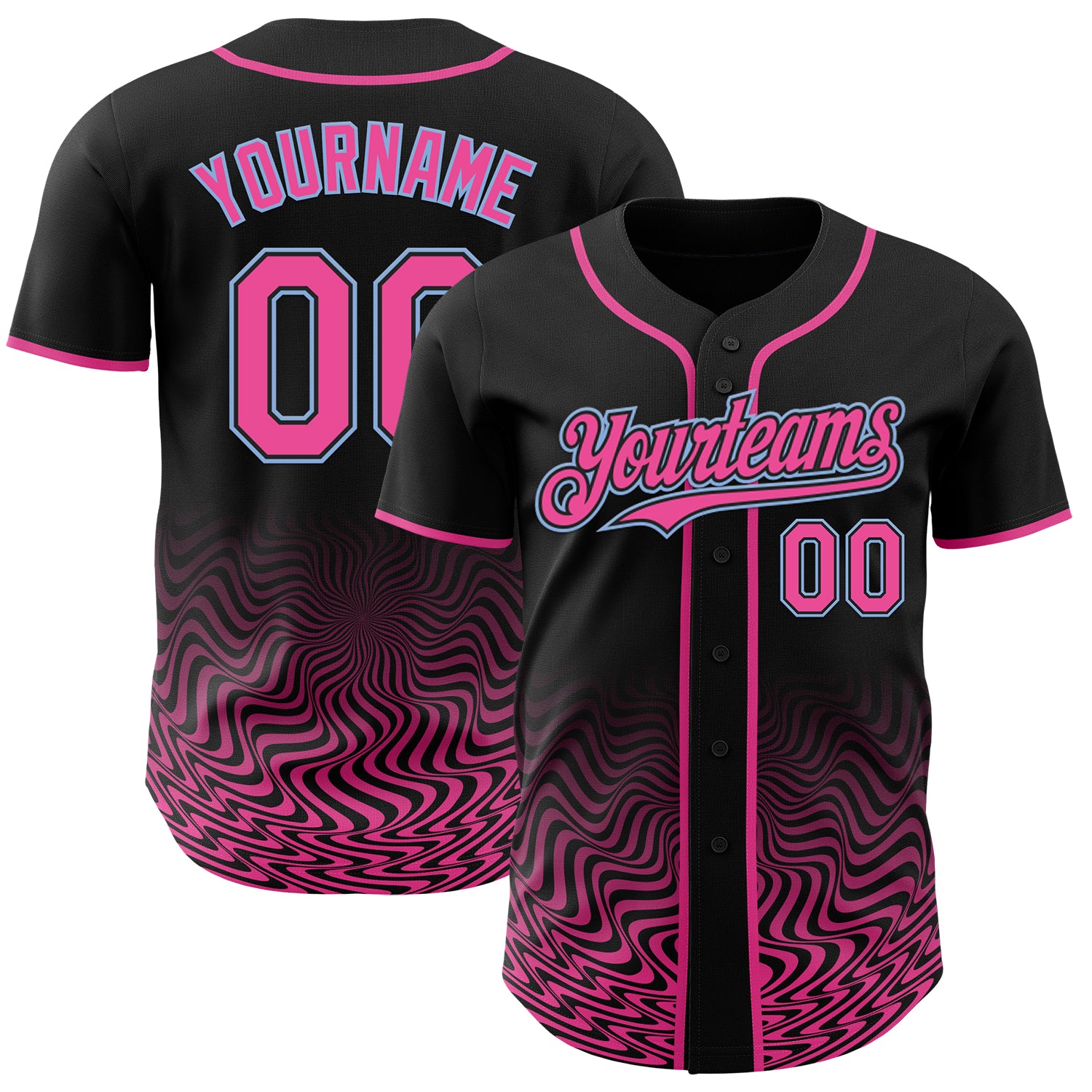 Custom Black Pink-Light Blue Fluid Wave Psychedelic Swirl Authentic Baseball Jersey