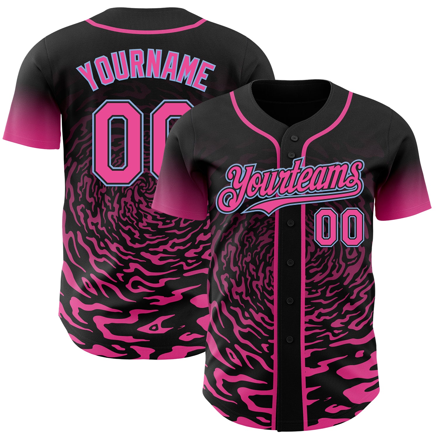 Custom Black Pink-Light Blue Fluid Wave Splatter Gradient Authentic Baseball Jersey
