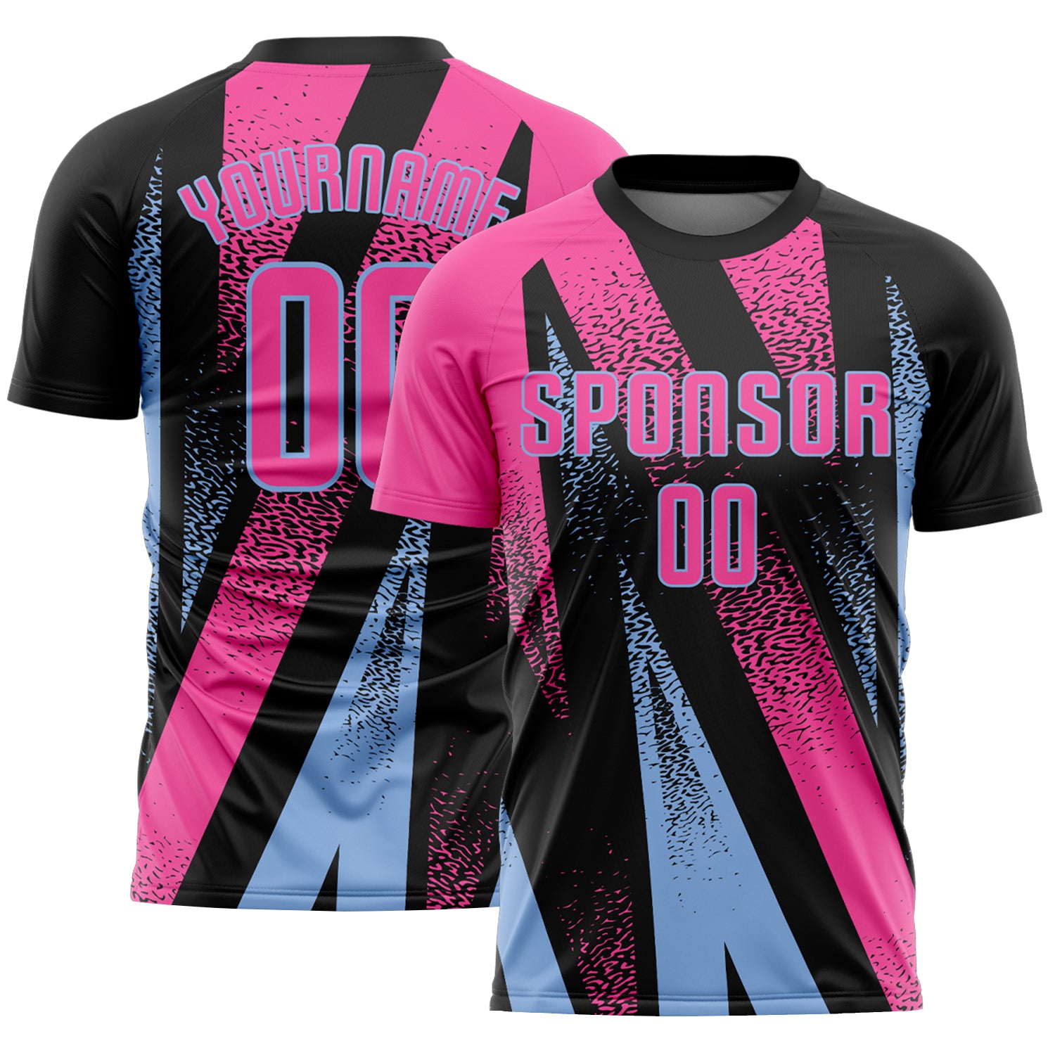 Custom Black Pink-Light Blue Radial Burst Sports Sublimation Soccer Uniform Jersey