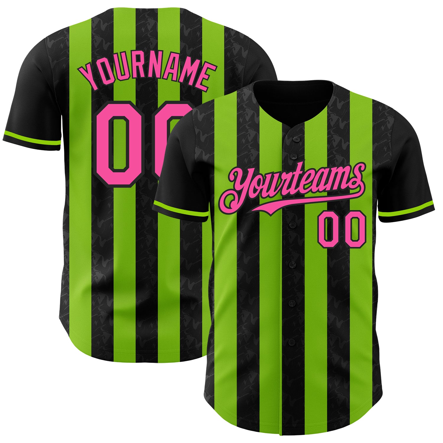 Custom Black Pink-Neon Green Classic Vertical Stripe Fluid Liquid Texture Authentic Baseball Jersey