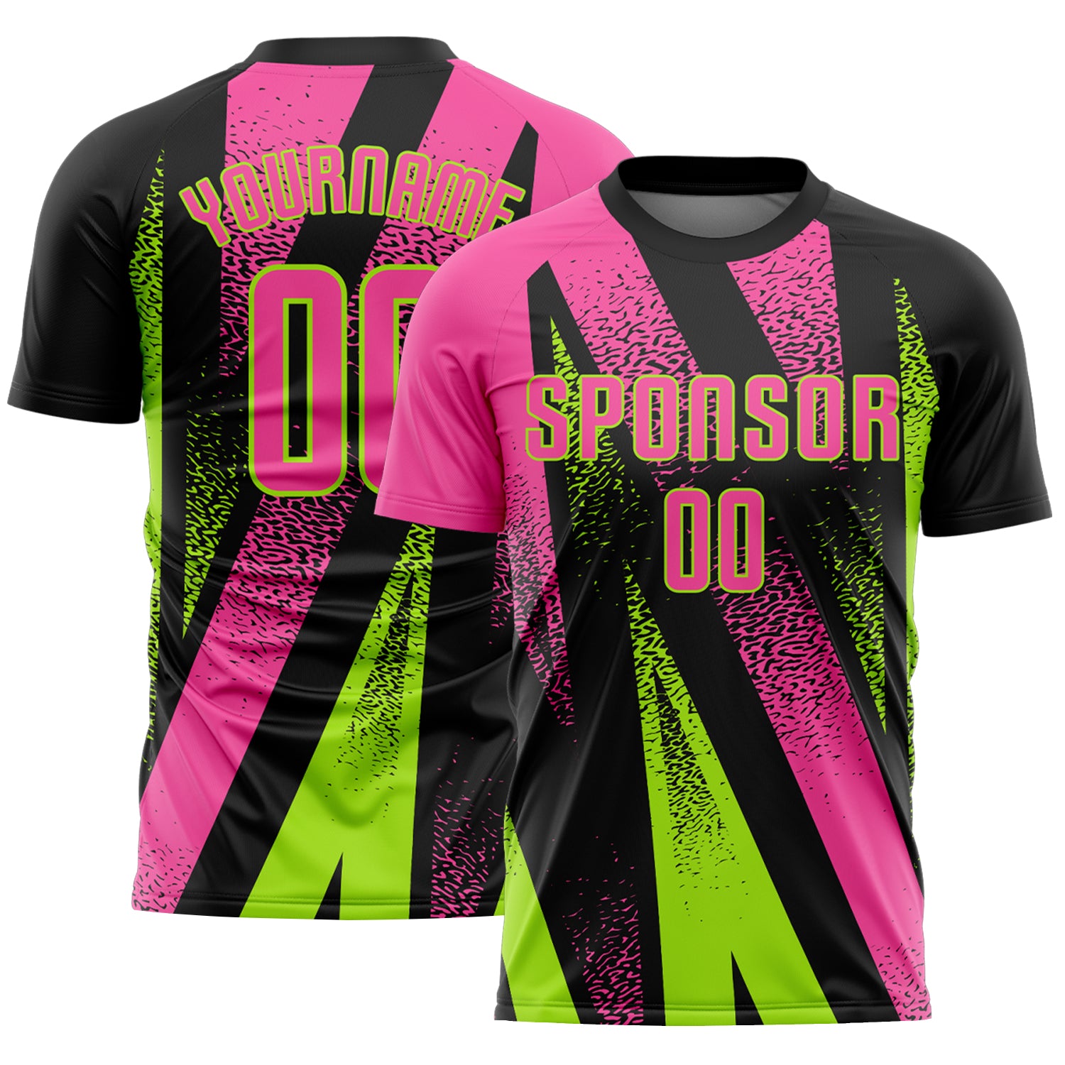Custom Black Pink-Neon Green Radial Burst Sports Sublimation Soccer Uniform Jersey