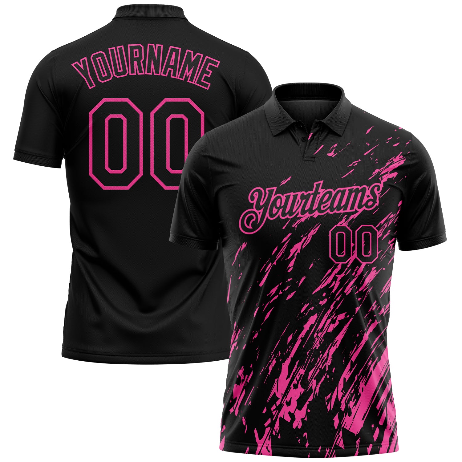 Custom Black-Pink Paint Stroke Grunge Streak Performance Polo Shirt