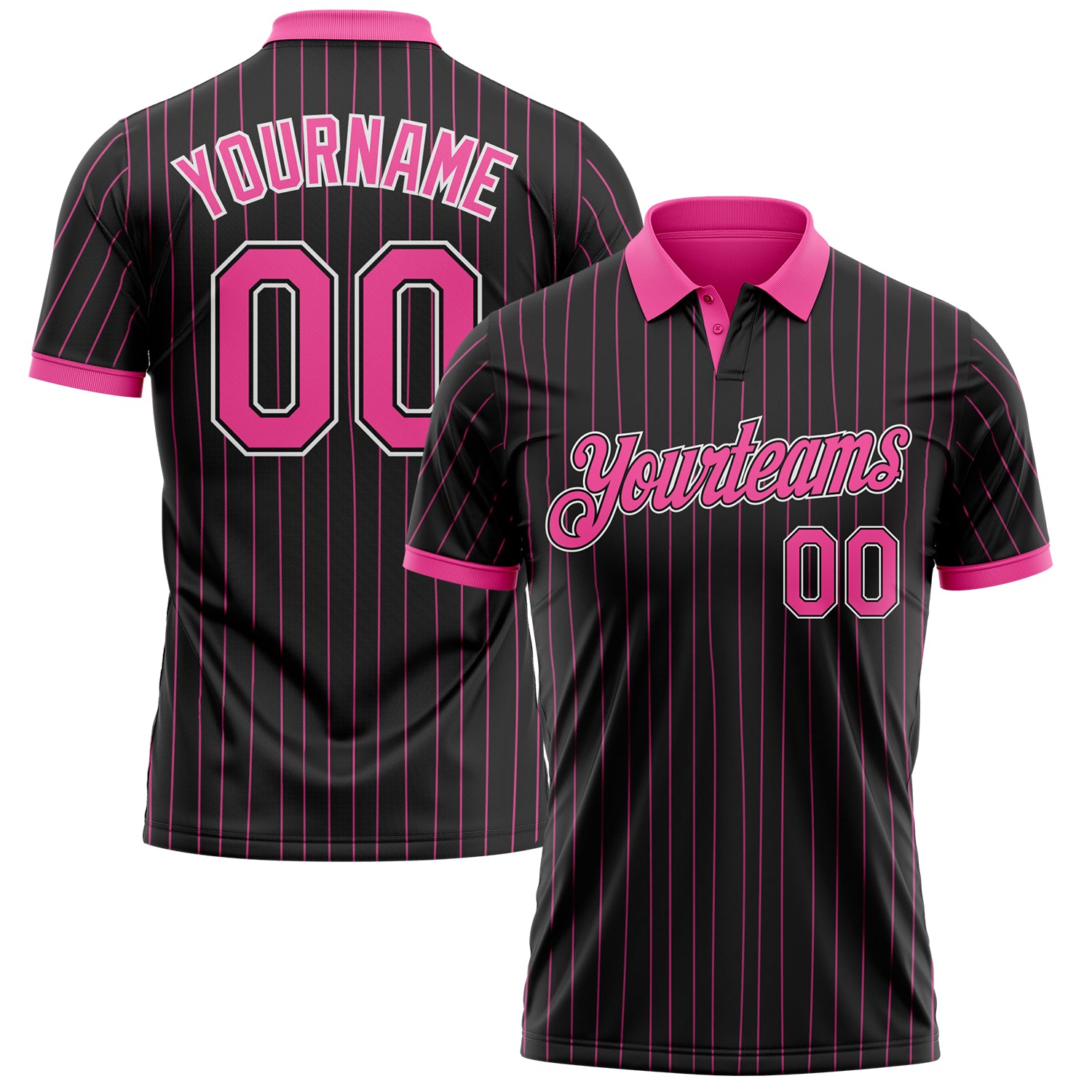 Custom Black Pink Pinstripe-White Performance Polo Shirt