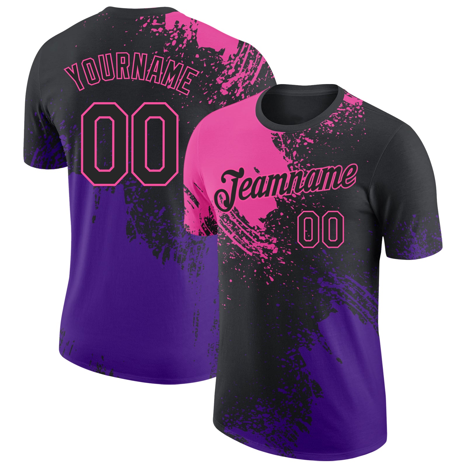 Custom Black Pink-Purple Abstract Brush Stroke Performance T-Shirt