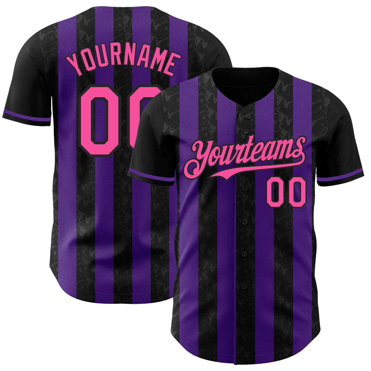 Custom Black Pink-Purple Classic Vertical Stripe Fluid Liquid Texture Authentic Baseball Jersey