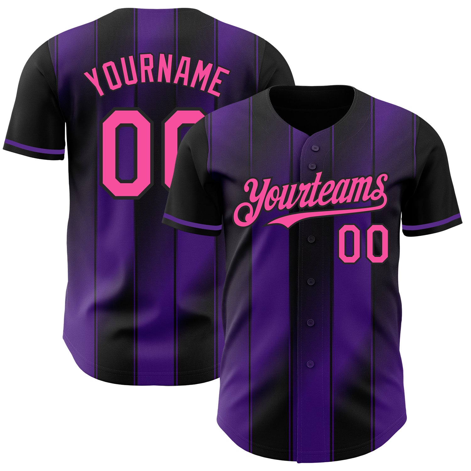 Custom Black Pink-Purple Gradient Classic Vertical Stripe Authentic Baseball Jersey