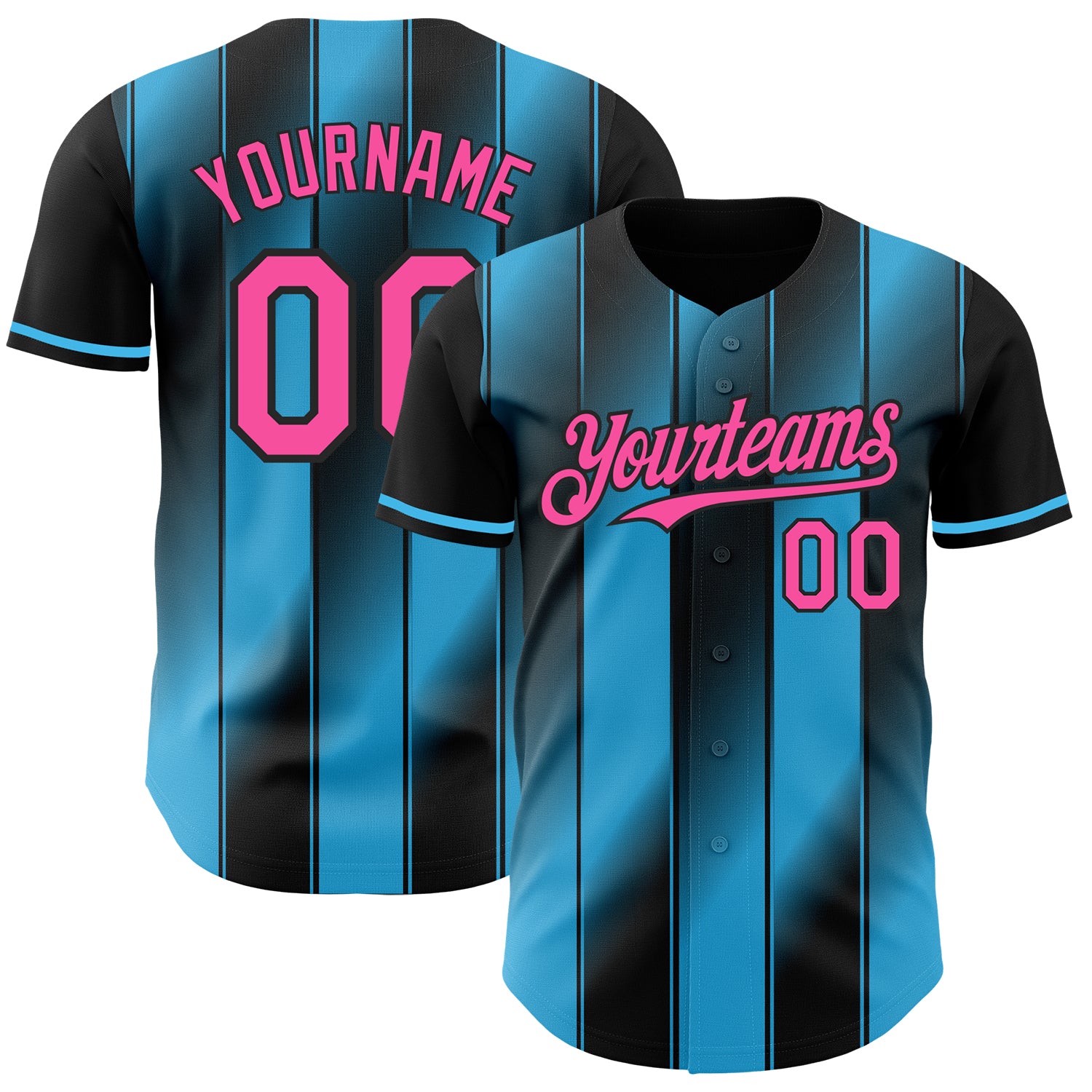 Custom Black Pink-Sky Blue Gradient Classic Vertical Stripe Authentic Baseball Jersey