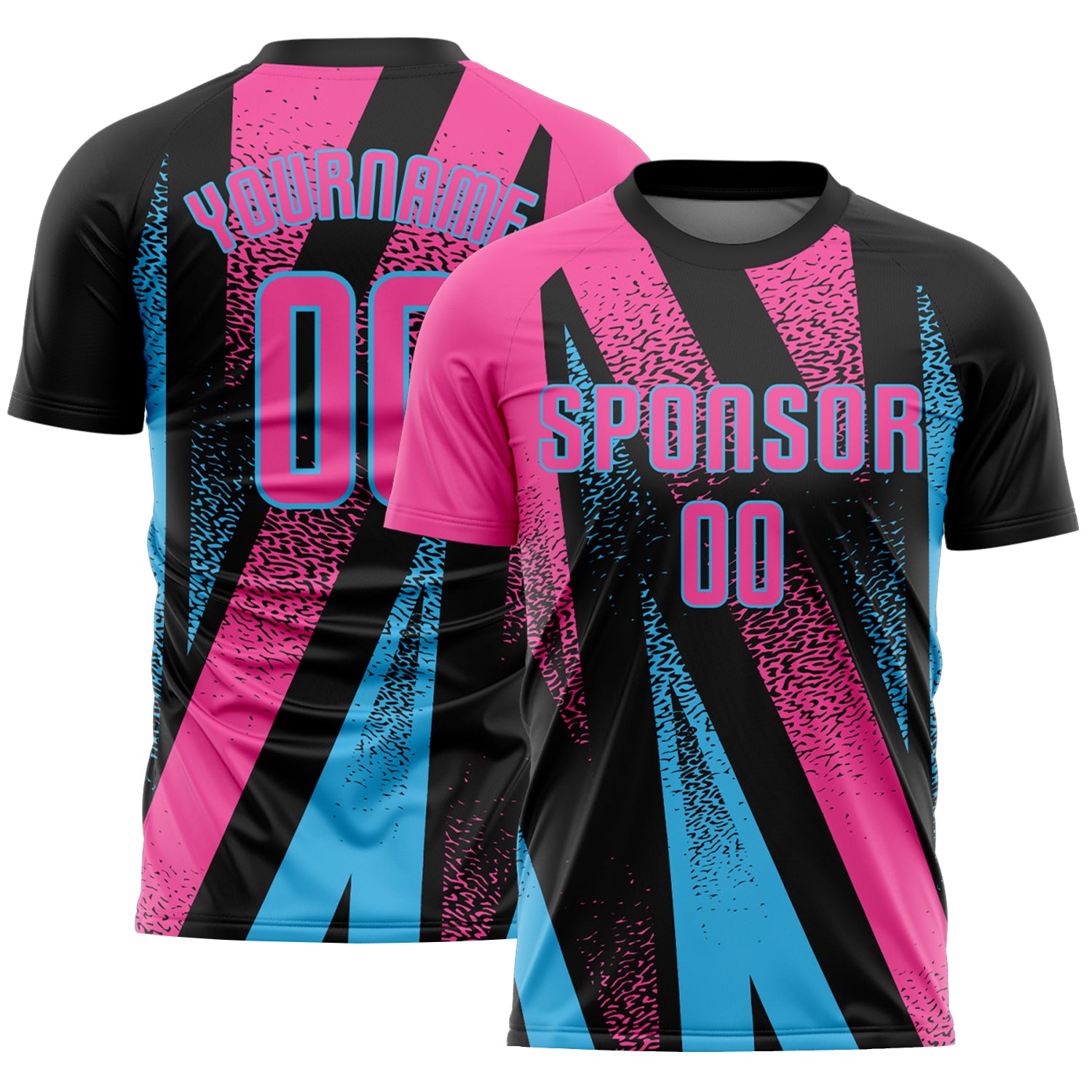 Custom Black Pink-Sky Blue Radial Burst Sports Sublimation Soccer Uniform Jersey