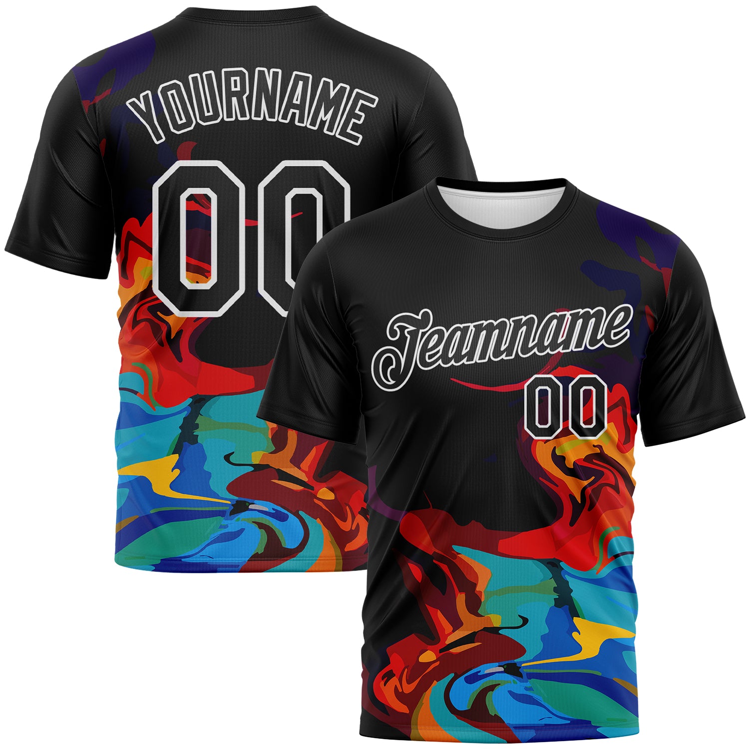 Custom Black Pink Sky Blue-White 3D Pattern Abstract Fluid Art Performance T-Shirt