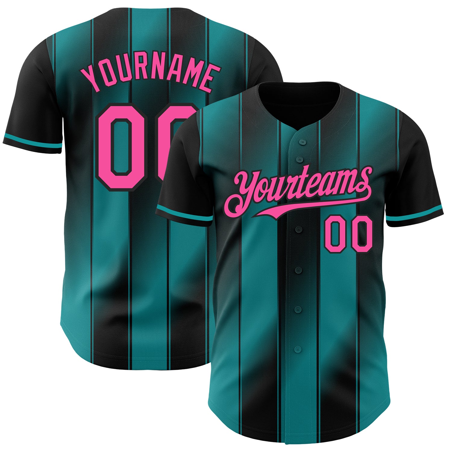 Custom Black Pink-Teal Gradient Classic Vertical Stripe Authentic Baseball Jersey