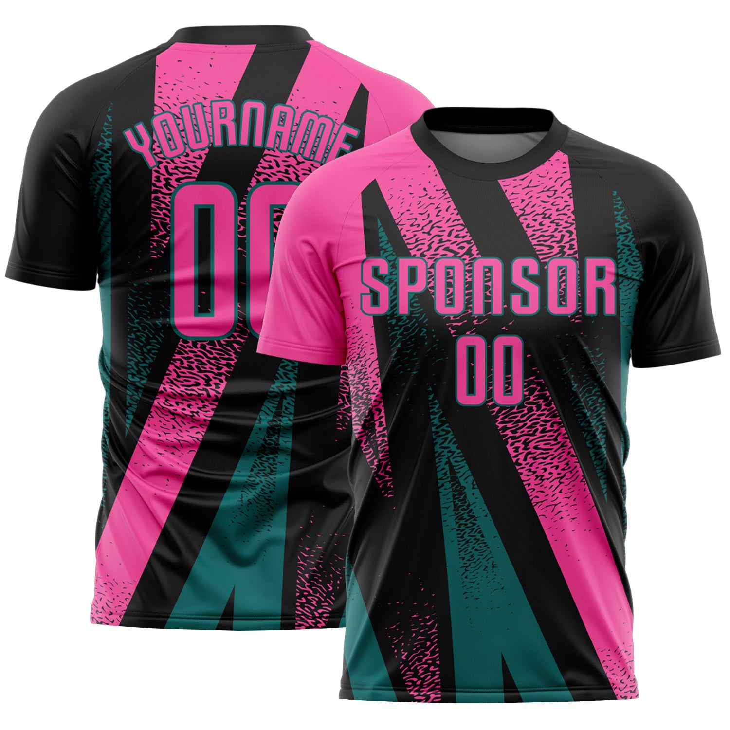 Custom Black Pink-Teal Radial Burst Sports Sublimation Soccer Uniform Jersey