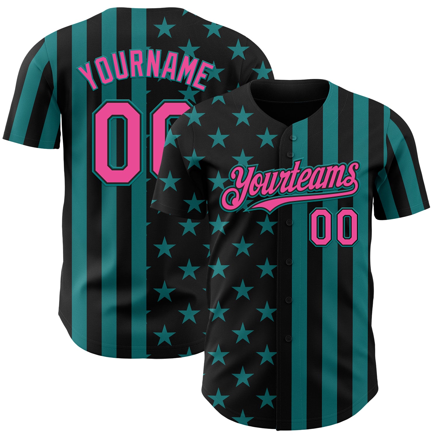 Custom Black Pink-Teal USA Flag Patriotic Split Stars and Stripes Authentic Baseball Jersey