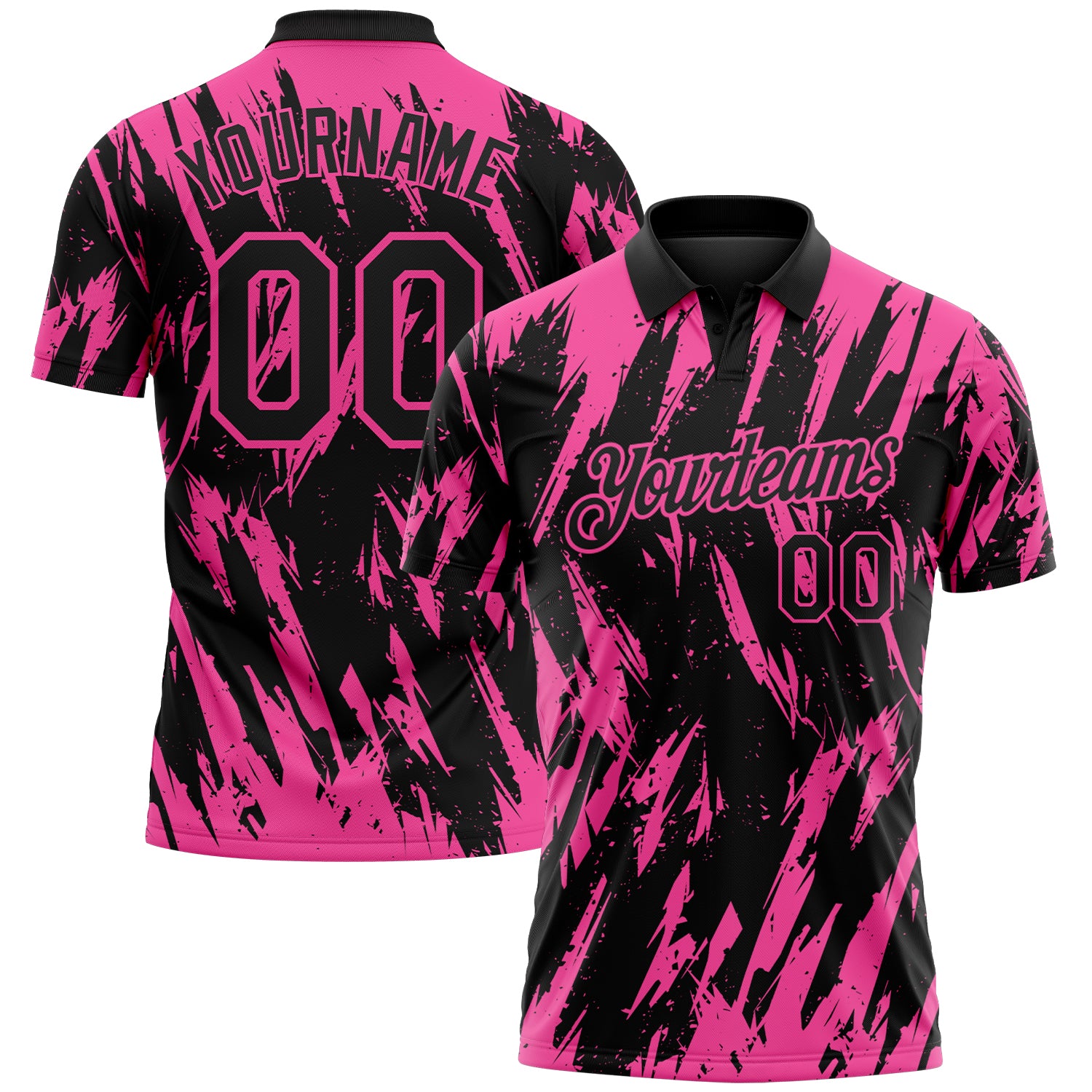 Custom Black-Pink Torn Sharp Brush Stroke Splatter Performance Polo Shirt