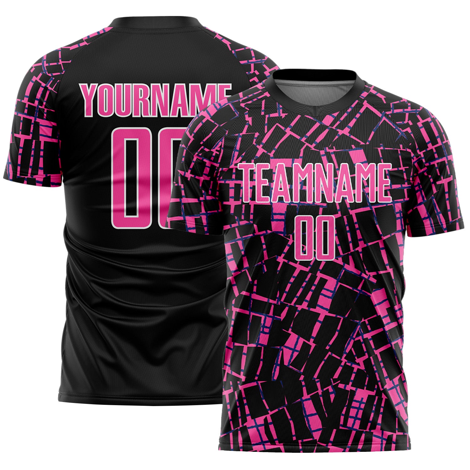 Custom Black Pink-White Abstract Line Sports Sublimation Soccer Uniform Jersey