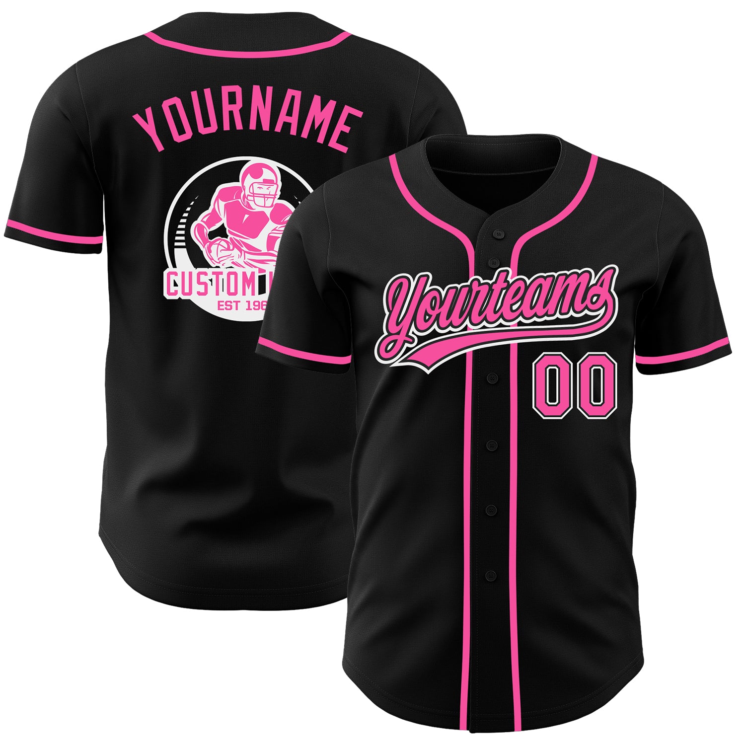 Custom Black Pink-White Authentic Baseball Jersey