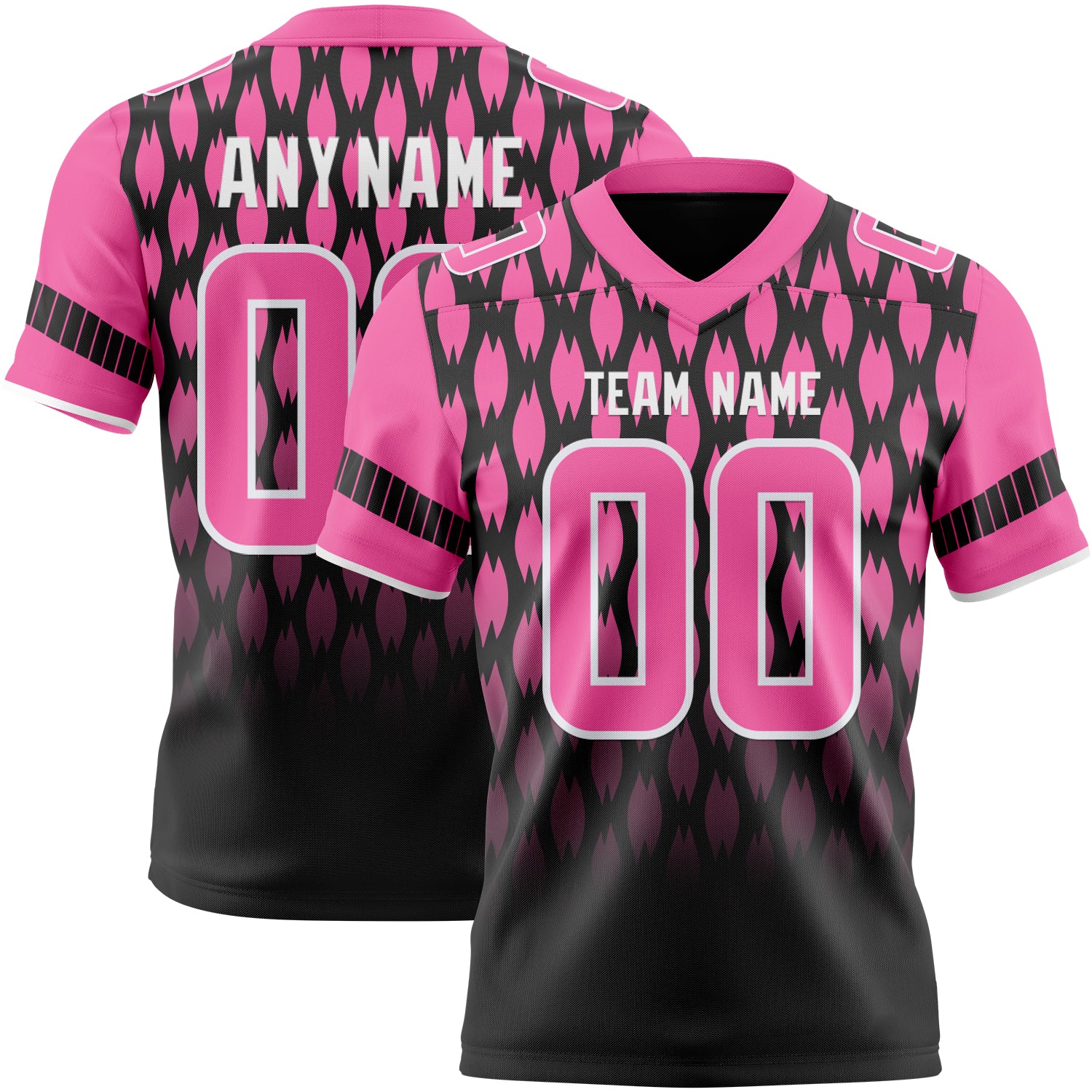 Custom Black Pink-White Authentic Geometric Pixel Grid Fade Football Jersey