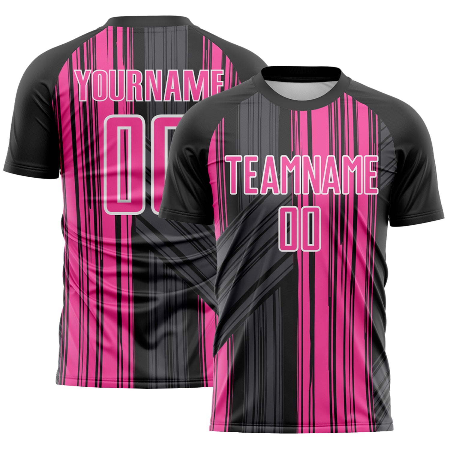 Custom Black Pink-White Brush Stroke Fluid Stripes Sublimation Soccer Uniform Jersey