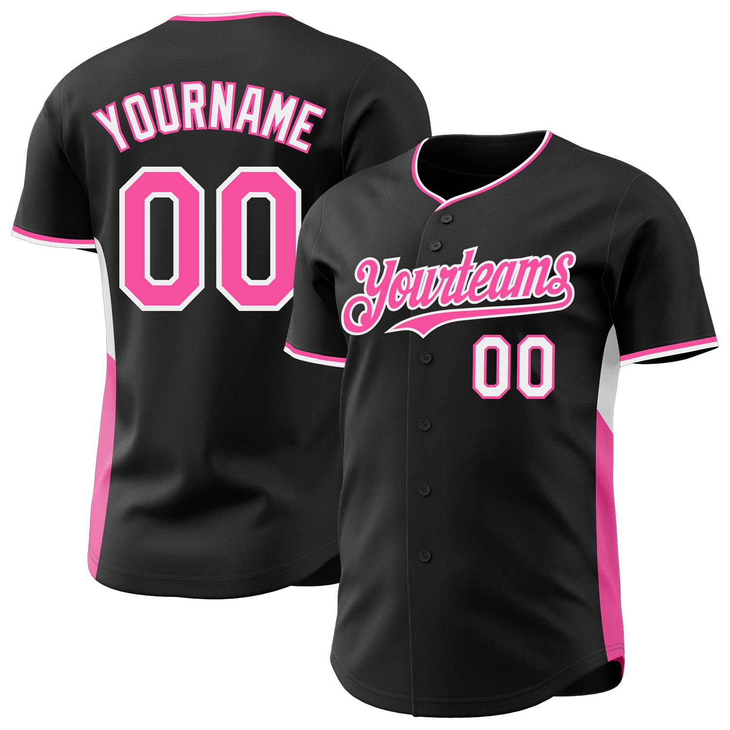 Custom Black Pink-White Classic Color Block Side Panel Stripe Authentic Baseball Jersey