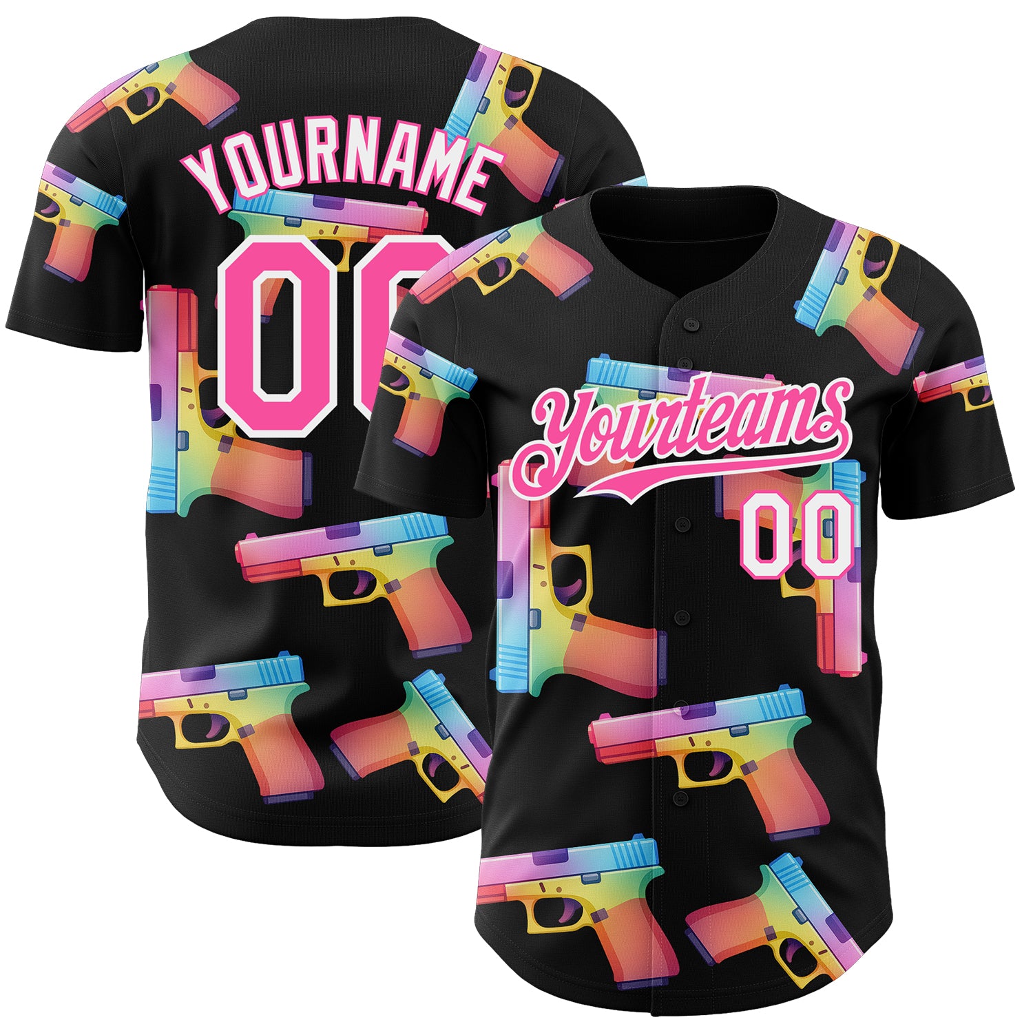 Custom Black Pink-White Colorful Firepower 3D Pattern Design Authentic Baseball Jersey