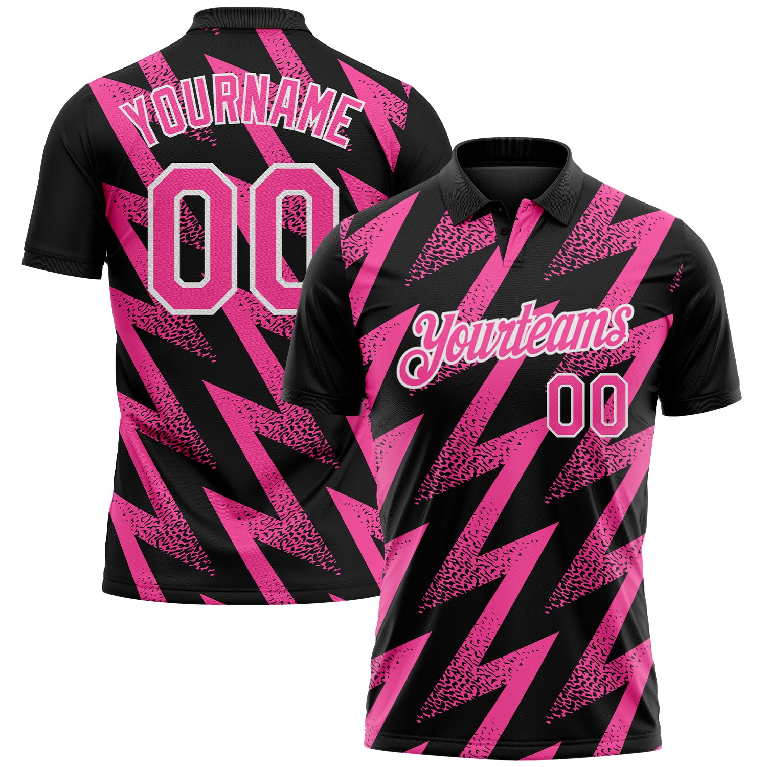 Custom Black Pink-White Geometric Zigzag Shape Lightning Performance Polo Shirt
