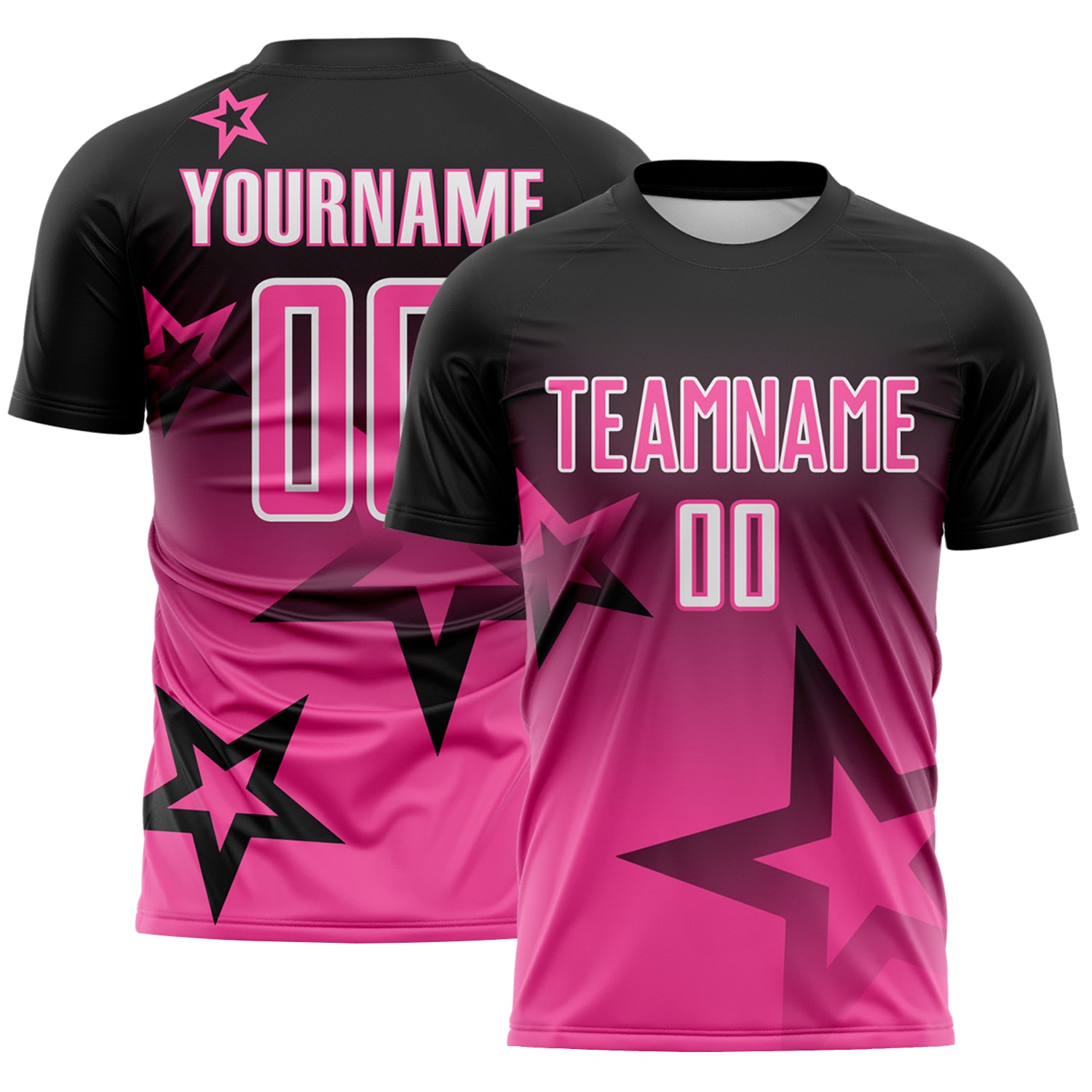 Custom Black Pink-White Gradient Style Twinkle Star Sublimation Soccer Uniform Jersey